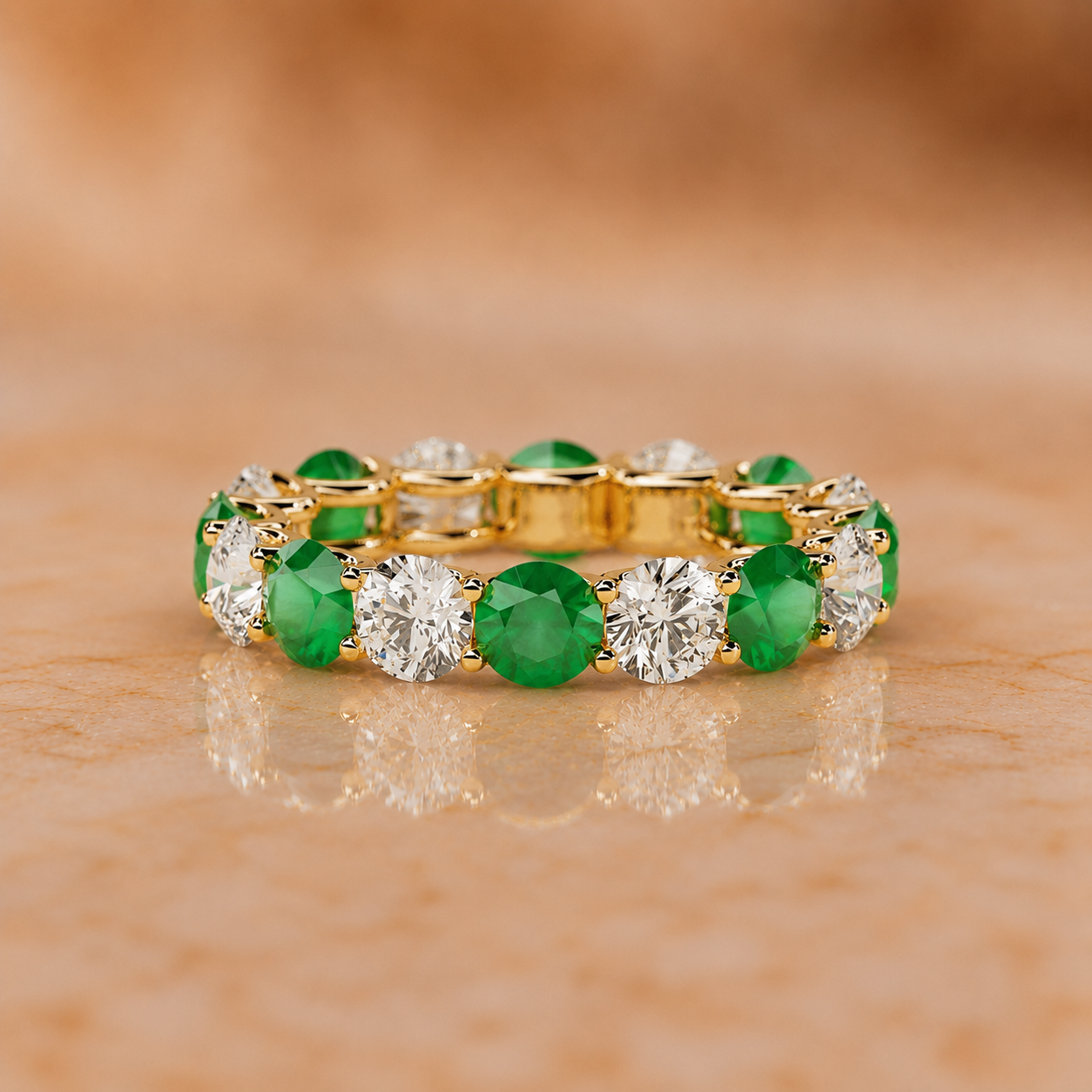 4ct Round Lab Grown Diamond & Emerald Eternity Band – 14K Gold, IGI Certified — view 3