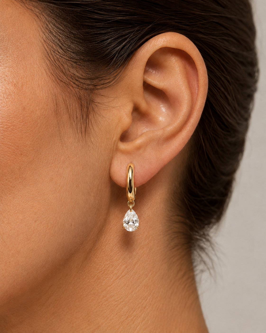 Pear Lab Grown Diamond Drop Hoop Earrings 14K Yellow Gold 1.06ct Free-Hanging Suspended Pair