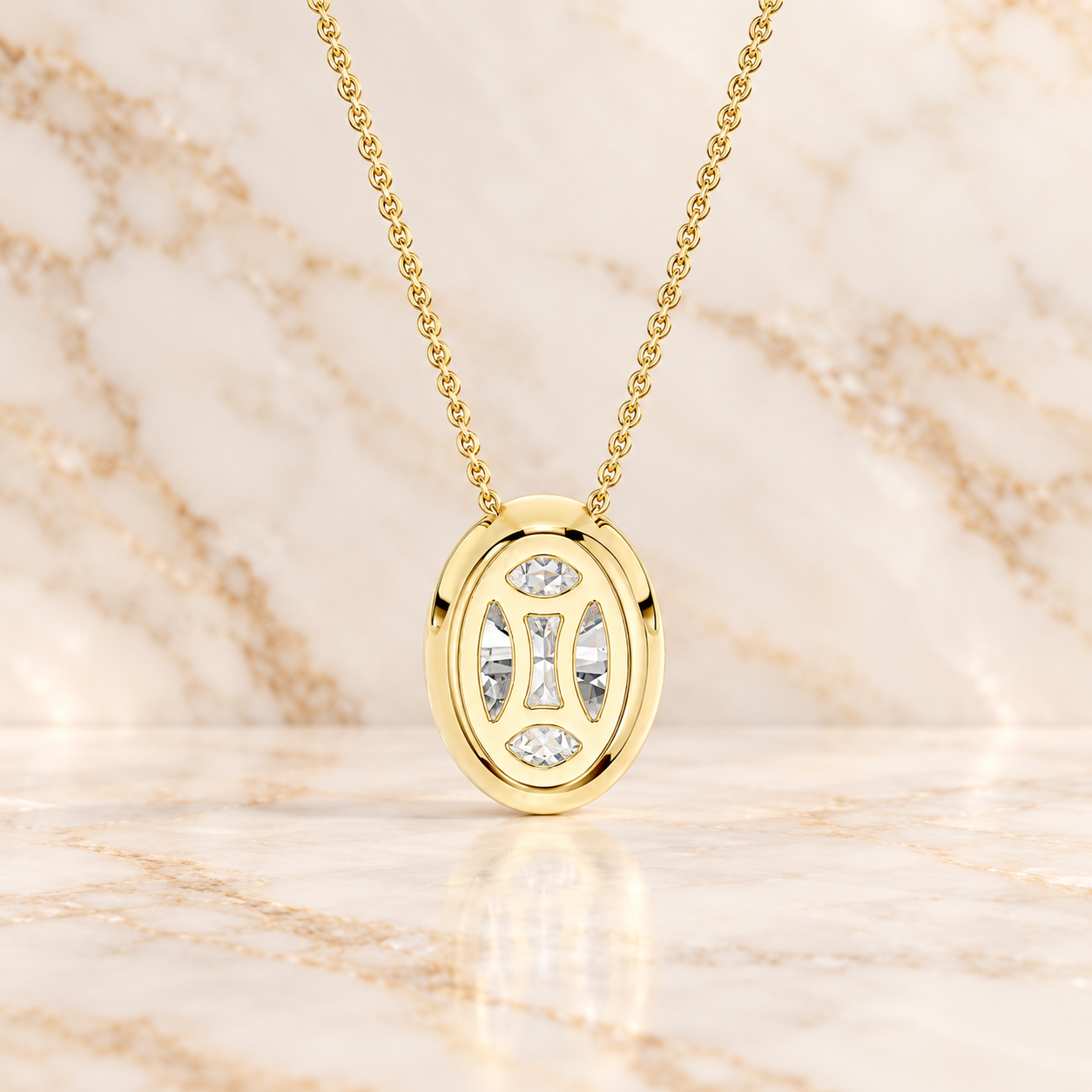 Oval Lab Grown Diamond Pendant Necklace Bezel Set 14K Gold IGI Certified Diamond Charm
