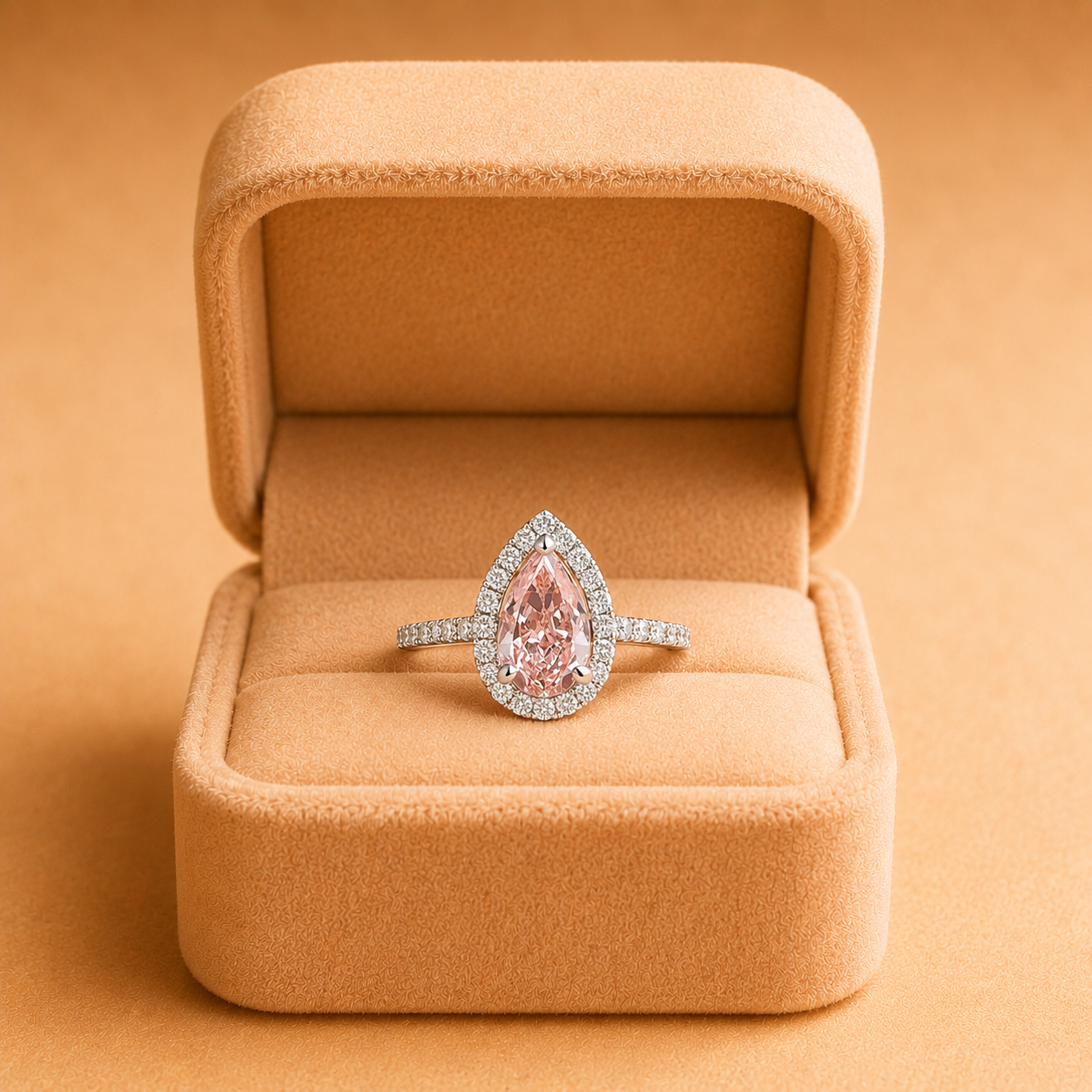 Pink Pear Lab Grown Diamond Engagement Ring Halo 18K White Gold IGI Certified 2ct Fancy Intense
