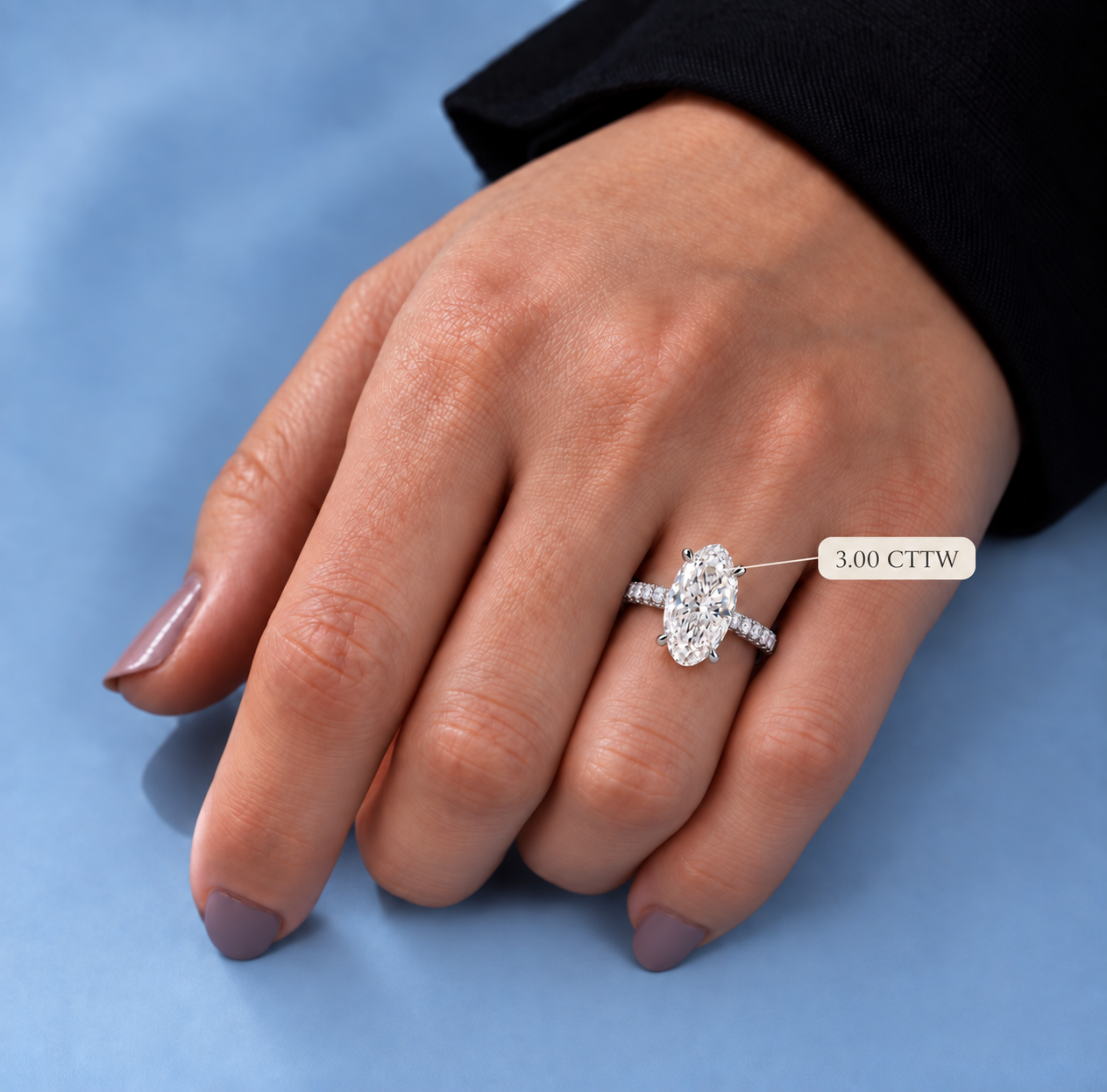 Moval Lab Grown Diamond Engagement Ring Pave Band 14K White Gold IGI Certified Solitaire