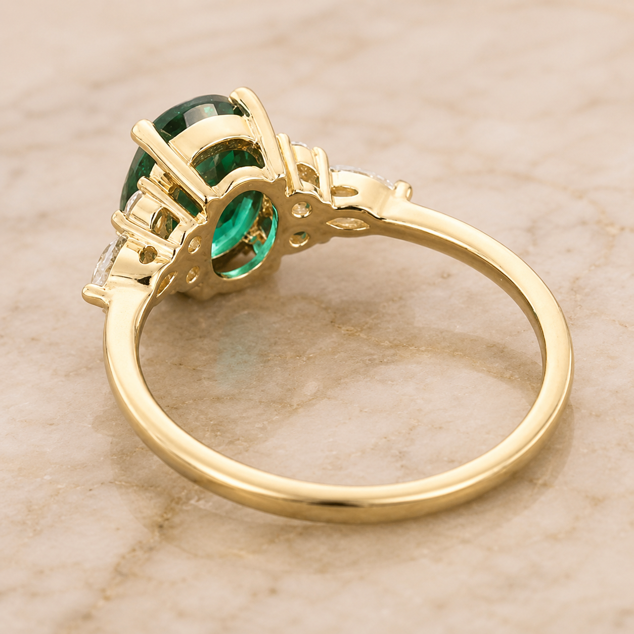 Oval Emerald & Lab Grown Diamond Engagement Ring Vintage Cluster 14K Gold Classic Setting