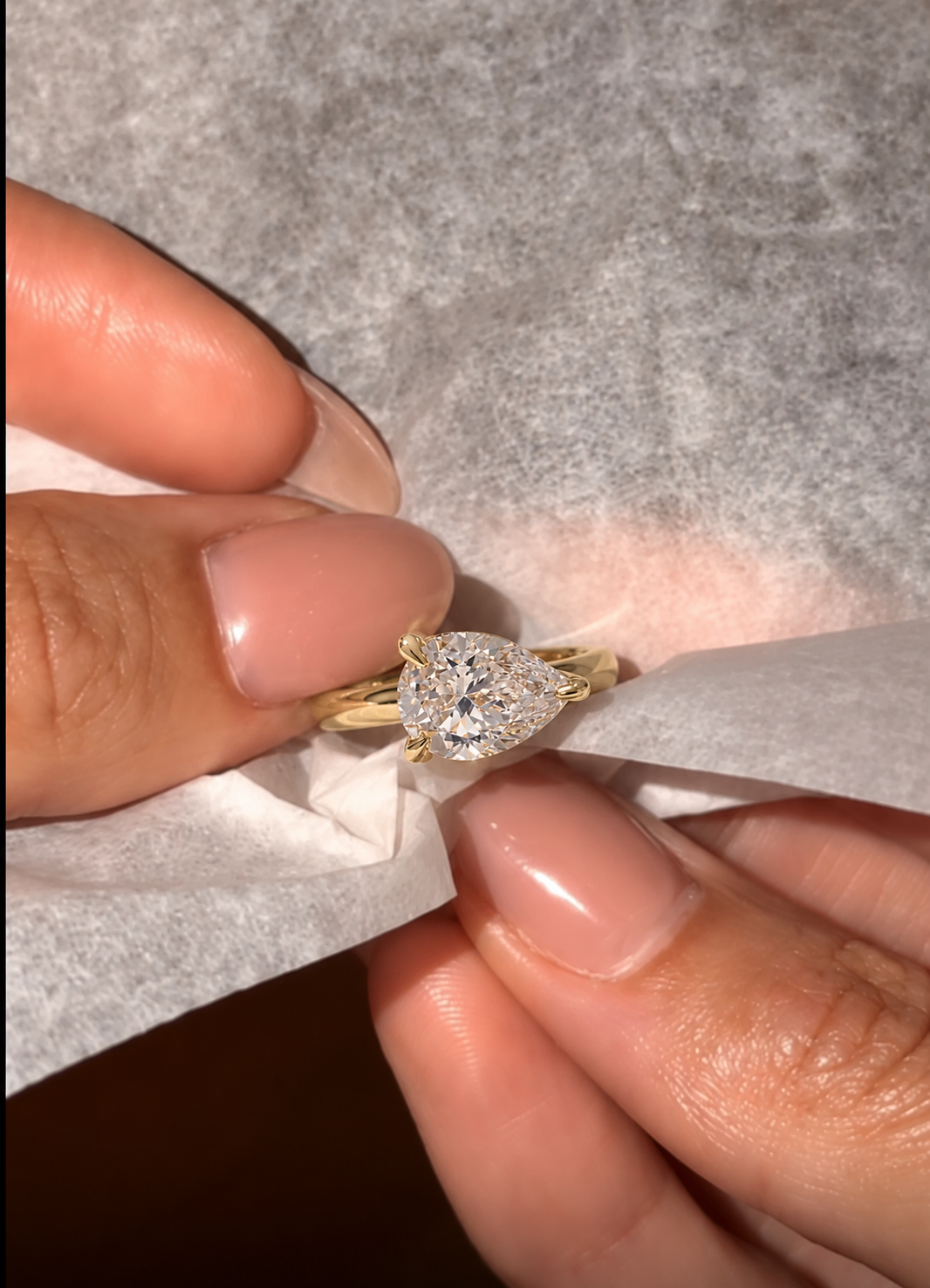 Pear Lab Grown Diamond Engagement Ring, East West Solitaire 14K Yellow Gold IGI Certified