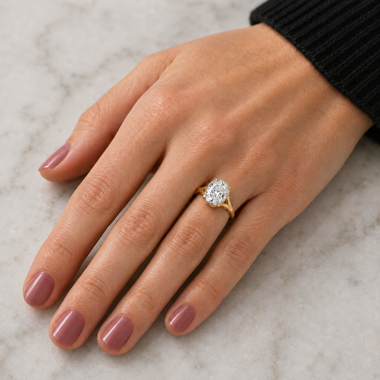 Elongated Cushion Lab Grown Diamond Engagement Ring Vintage Solitaire 14K Yellow Gold IGI Certified 2ct