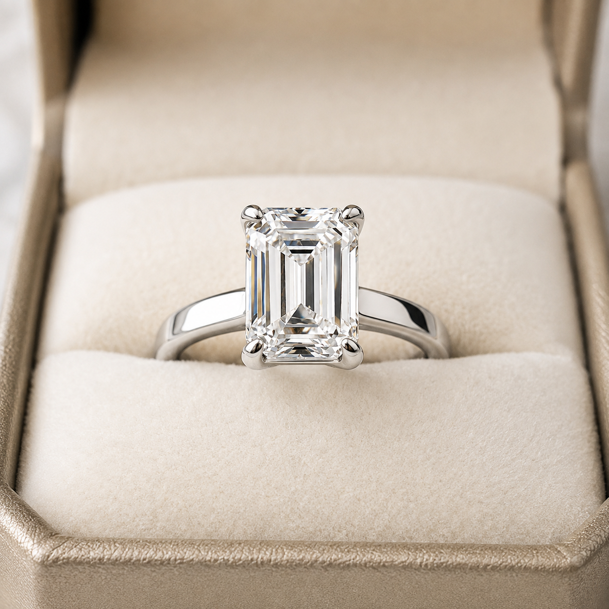 Emerald Cut Lab Grown Diamond Engagement Ring Solitaire Platinum IGI Certified 4 Carat E VVS2