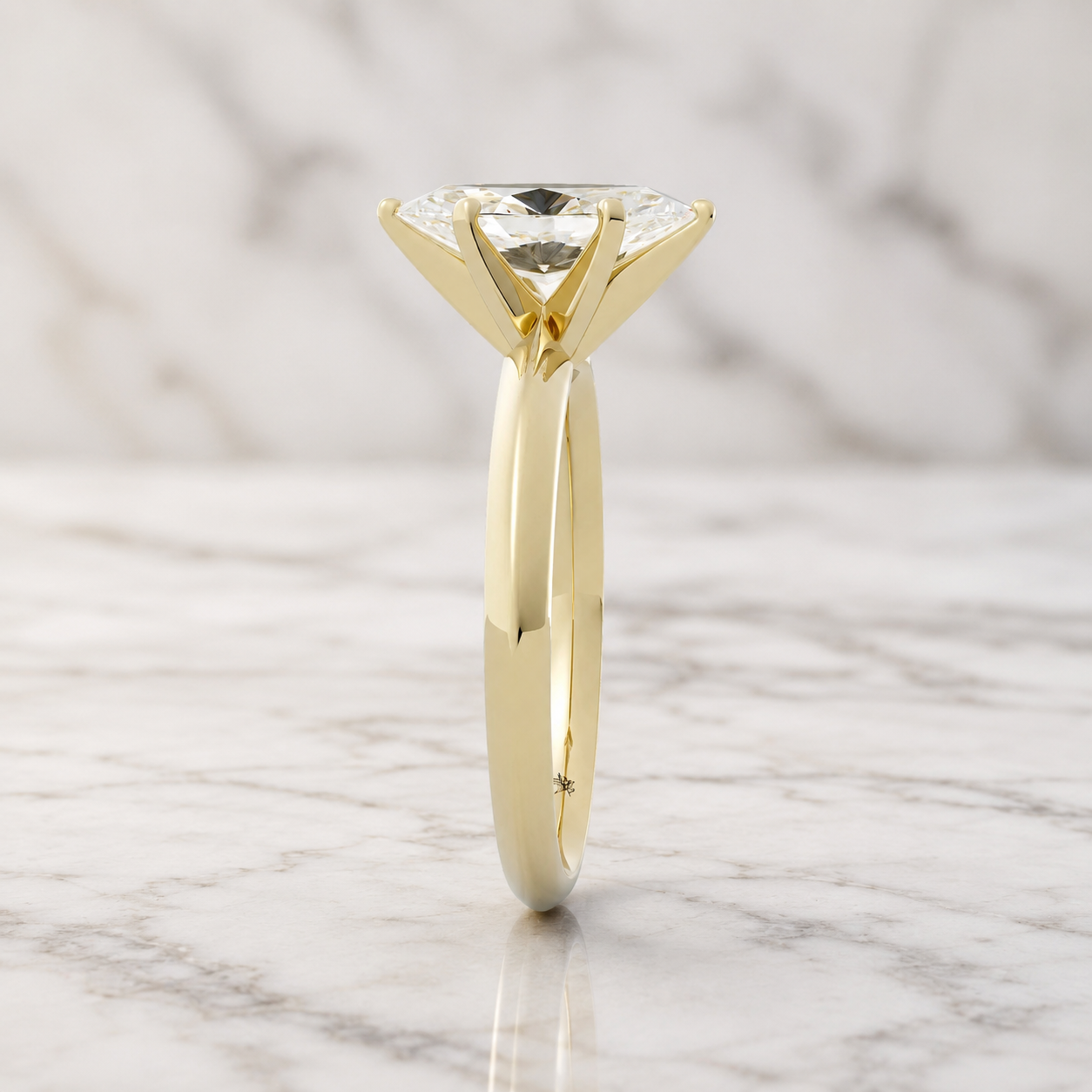 Marquise Lab Grown Diamond Engagement Ring Six Prong Solitaire 14K Yellow Gold Knife Edge Shank