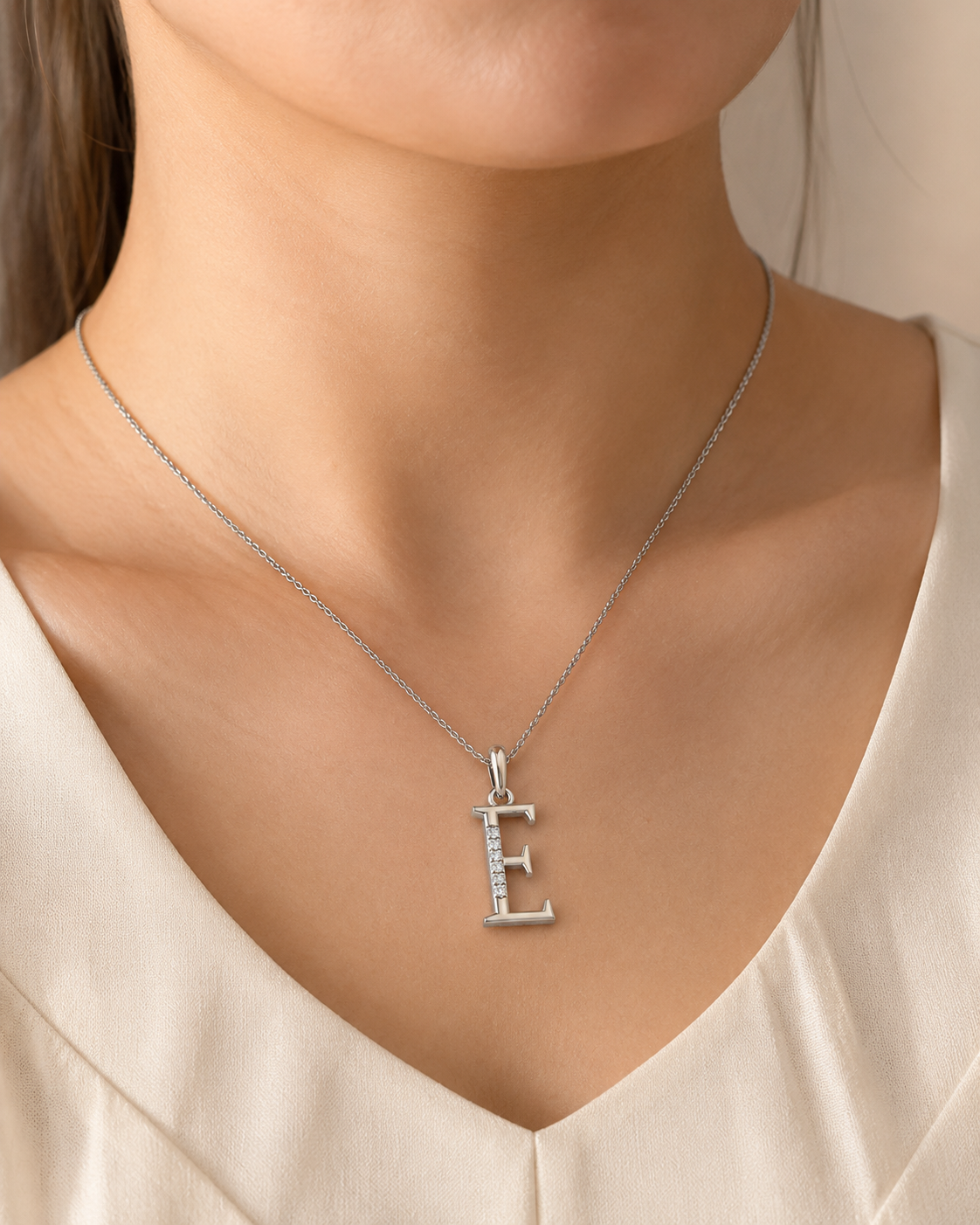 Letter E Lab Grown Diamond Initial Pendant Necklace Alphabet Charm IGI Certified for Her