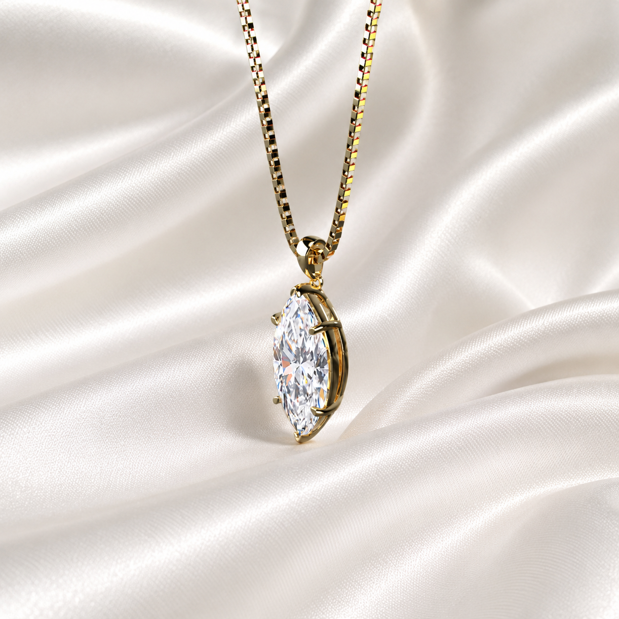 Marquise Lab Grown Diamond Solitaire Pendant Four Prong 14K Gold IGI Certified 1ct E VVS2
