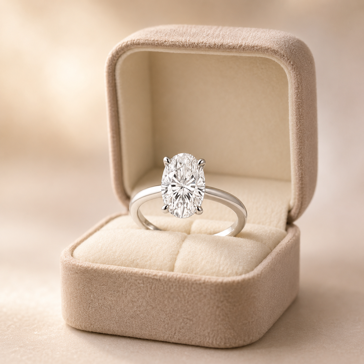 Oval Lab Grown Diamond Engagement Ring  Knife Edge Solitaire 14K White Gold IGI Certified 4 Carat E VVS2