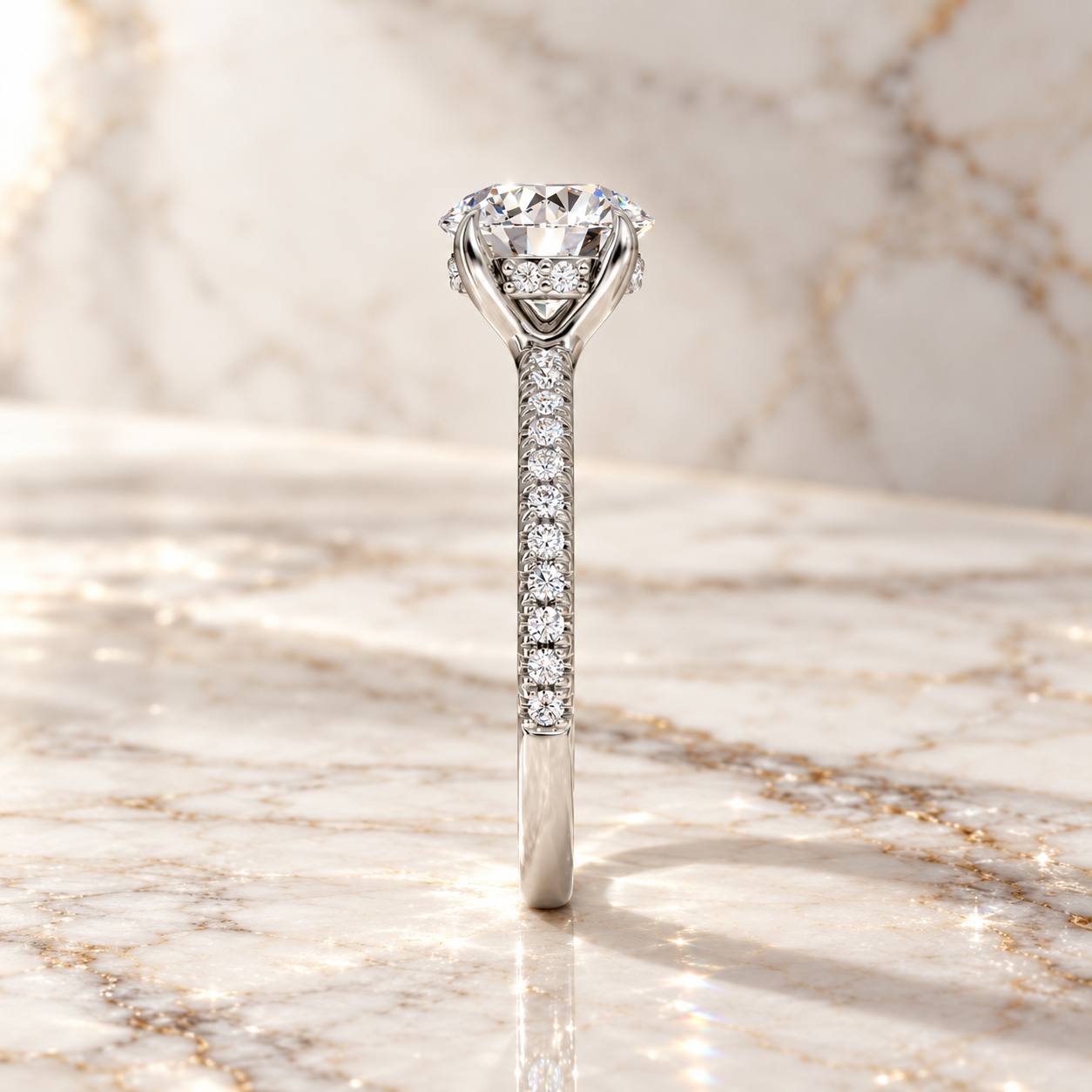 Round Cut Lab Grown Diamond Engagement Ring Floating Solitaire 18K White Gold IGI Certified