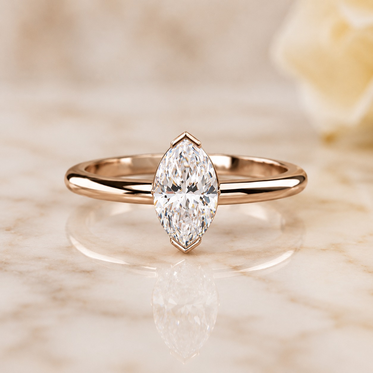 Marquise Lab Grown Diamond Engagement Ring Solitaire 14K Rose Gold – V-Prong 0.50 Carat VVS2