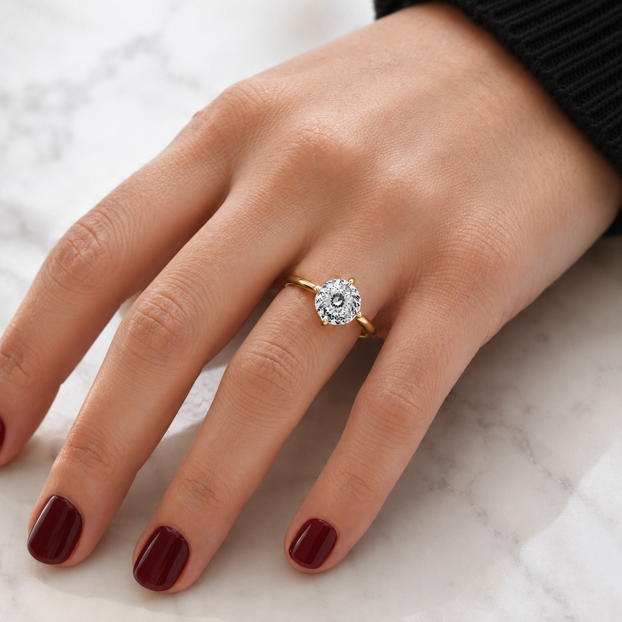 Portuguese Cut Round Lab Grown Diamond Engagement Ring Hidden Halo Solitaire 14K Yellow Gold IGI Certified 2 Carat