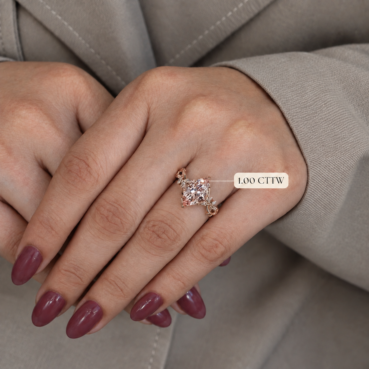 Pink Marquise Lab Grown Diamond Engagement Ring Tulip Setting 14K Yellow Gold IGI Certified VVS2 - VS1