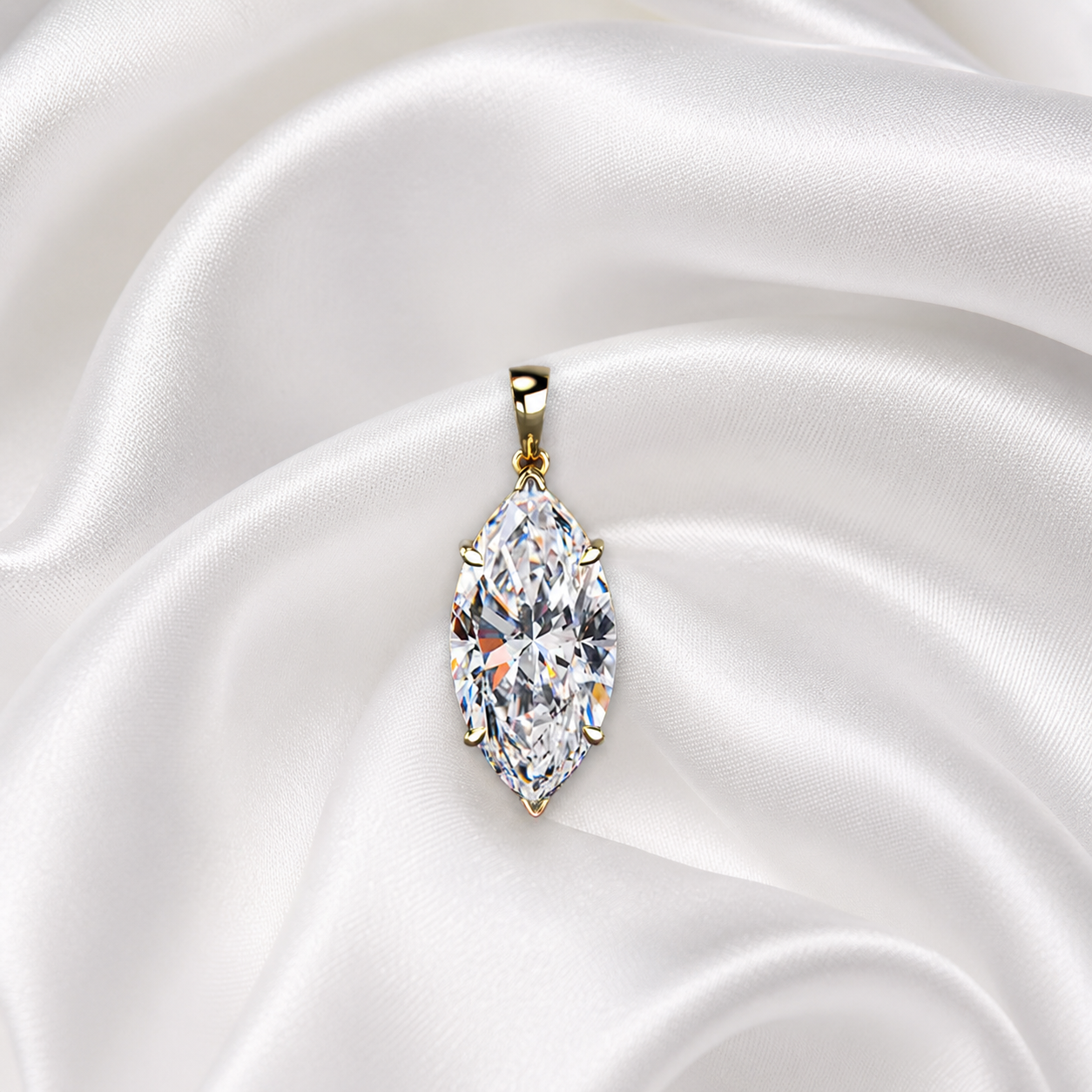 Marquise Lab Grown Diamond Solitaire Pendant Four Prong 14K Gold IGI Certified 1ct E VVS2
