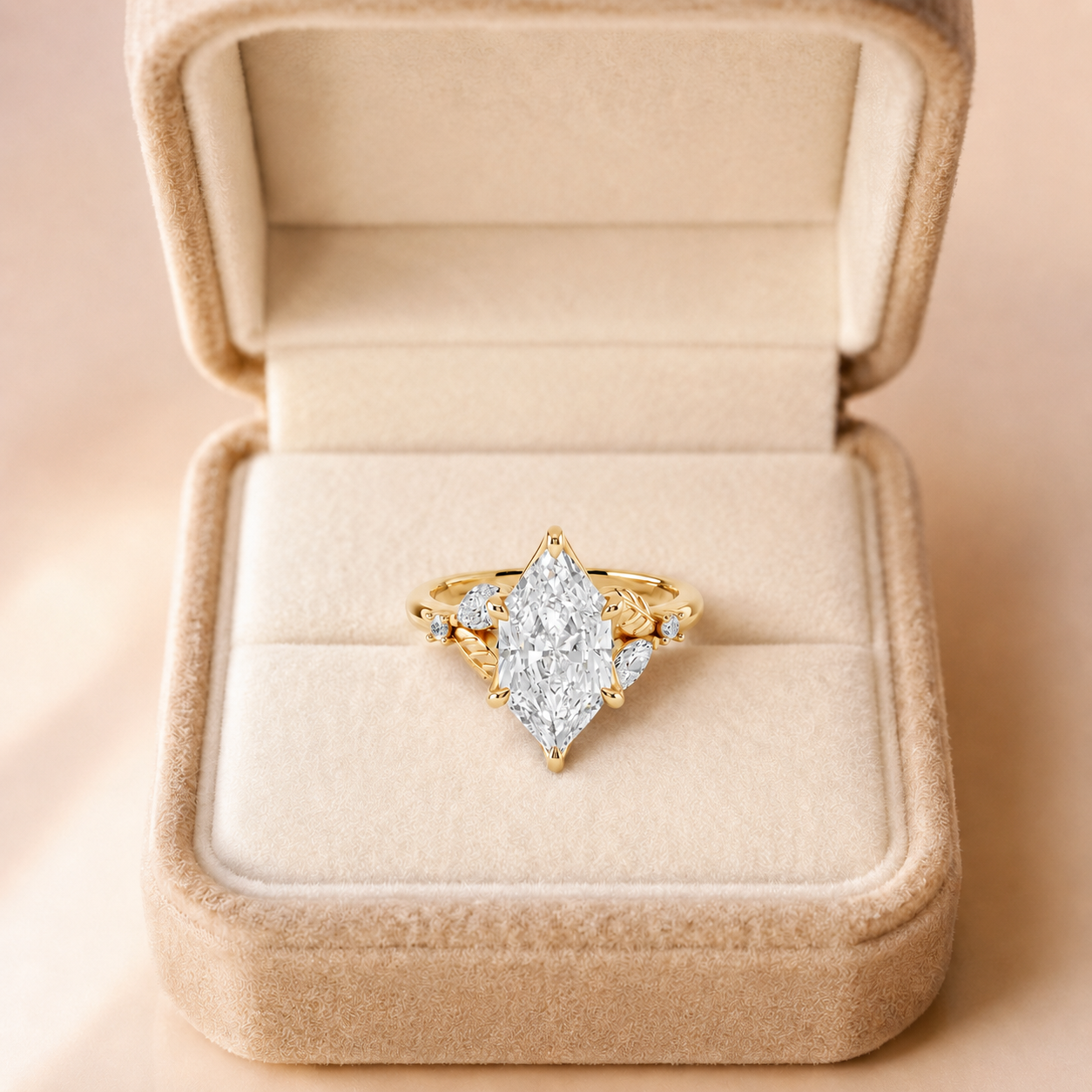 Marquise Lab Grown Diamond Engagement Ring Floral Side Stone 14K Yellow Gold Marquise Accents E Color