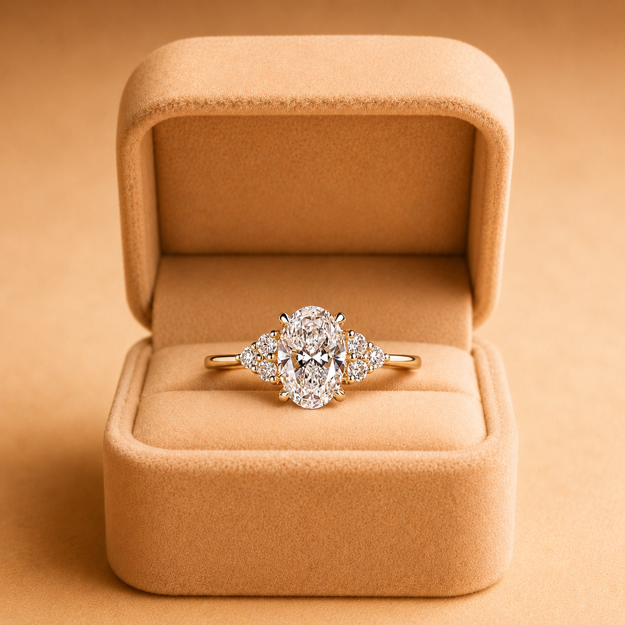Oval Lab Grown Diamond Engagement Ring  7 Stone Cluster 14K Yellow Gold  IGI Certified 2 Carat E VVS2