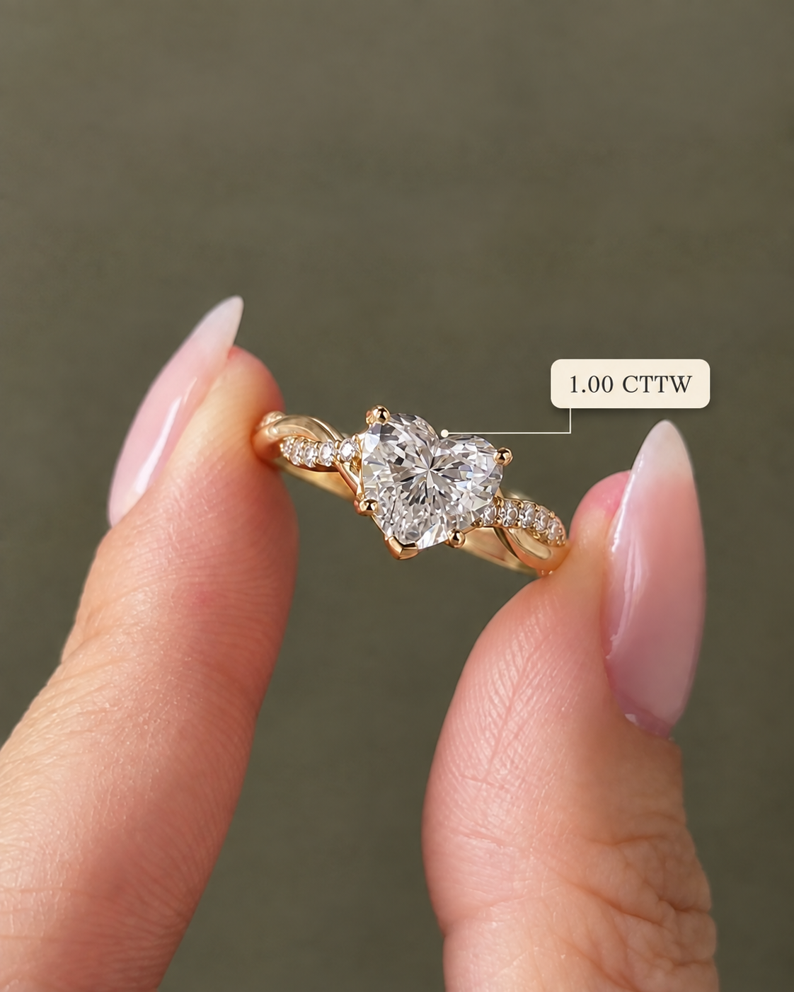 Heart Lab Grown Diamond Engagement Ring Twisted Shank 14K Yellow Gold IGI Certified E VVS2