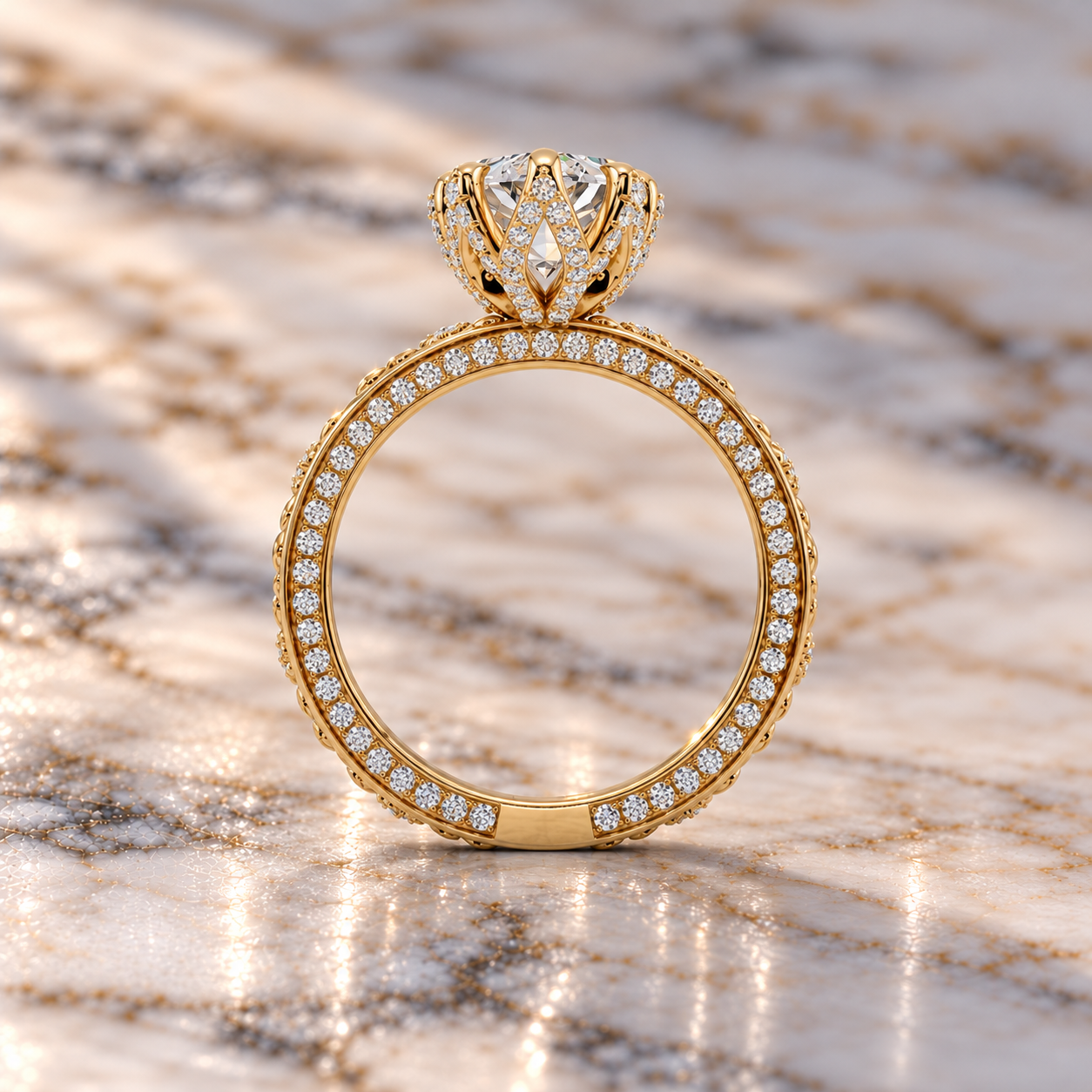 Dutch Marquise Lab Grown Diamond Engagement Ring Floral Vintage 14K Yellow Gold IGI Certified Solitaire