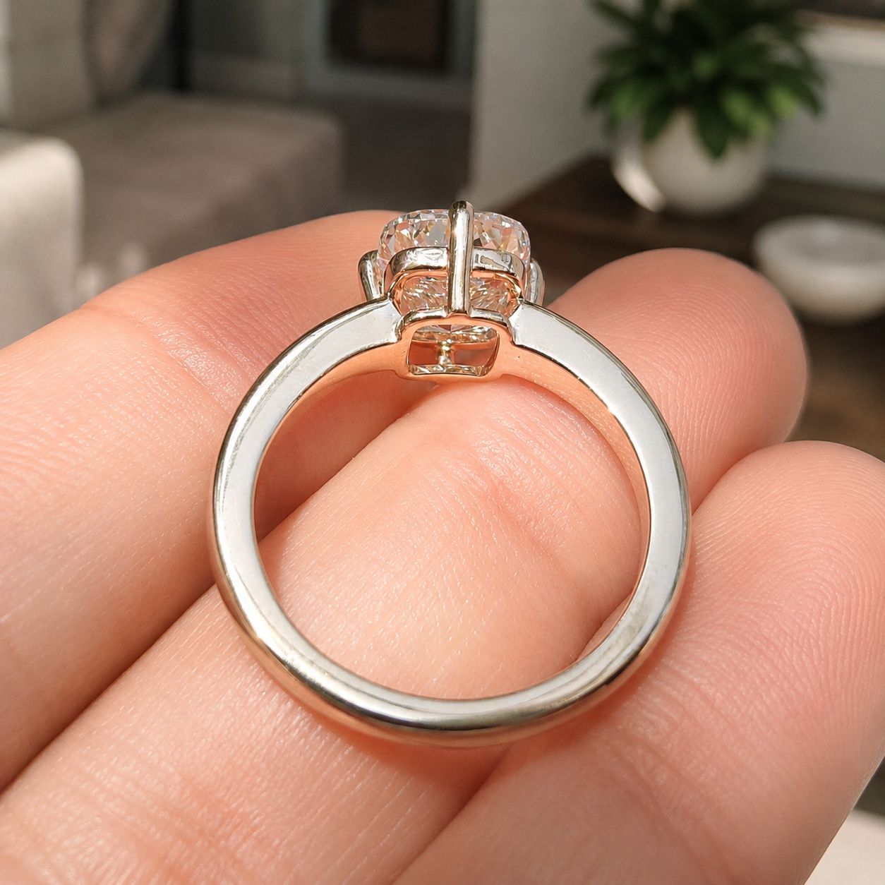 Cushion Cut Lab Grown Diamond Engagement Ring Four Prong Solitaire 14K Yellow Gold E VVS2 Elongated