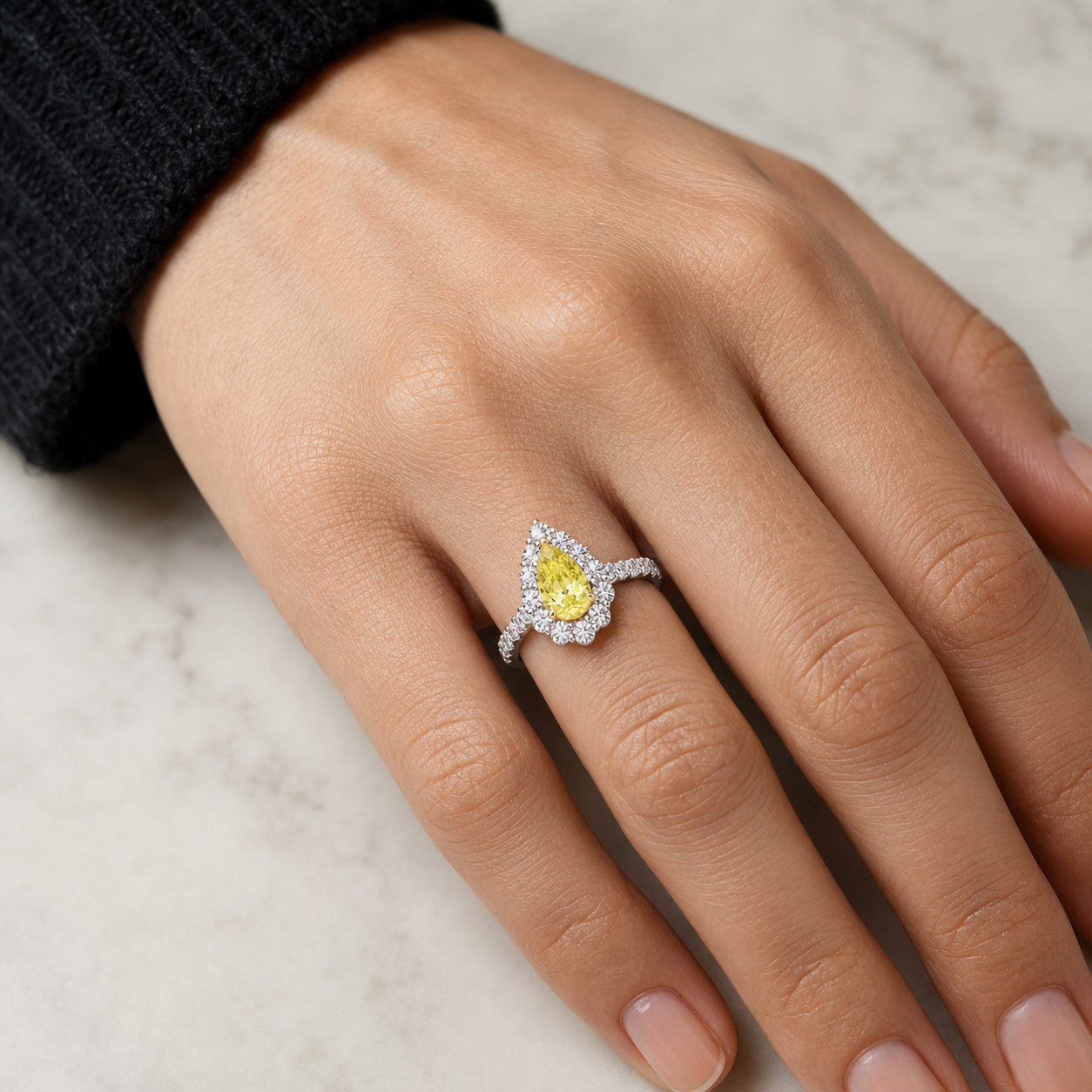 Yellow Pear Lab Grown Diamond Engagement Ring Halo 14K Two-Tone Gold Pavé Shank, 1.95ctw