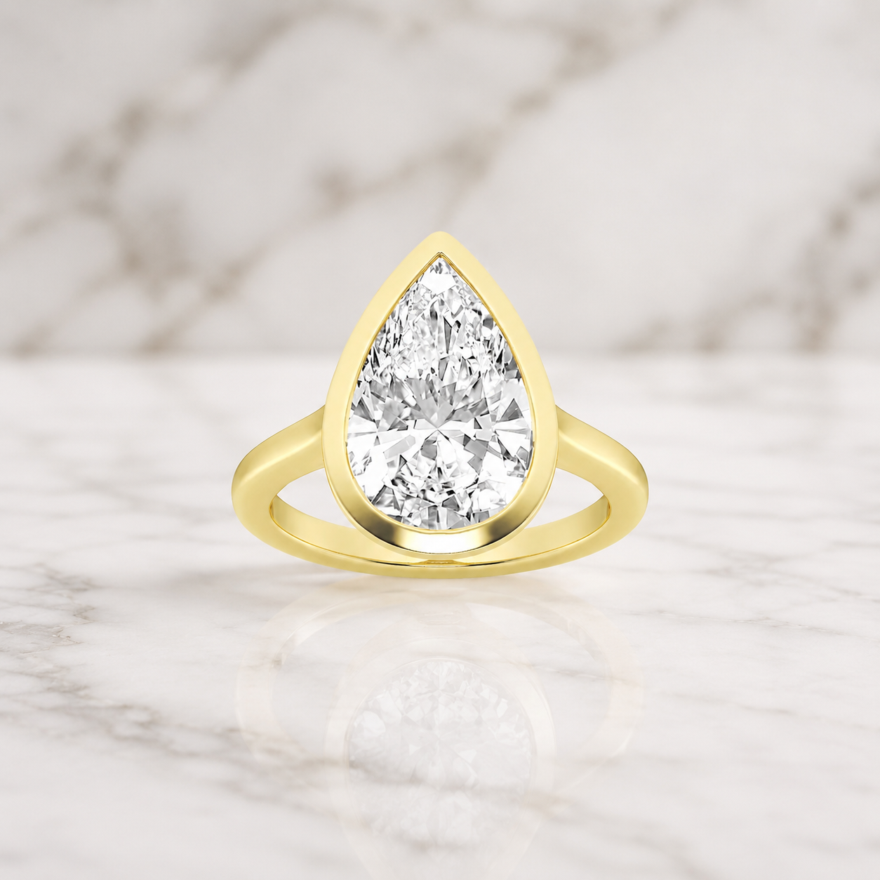 Pear Lab Grown Diamond Engagement Ring Solitaire Bezel 14K Yellow Gold IGI Certified 4 Carat E VVS2