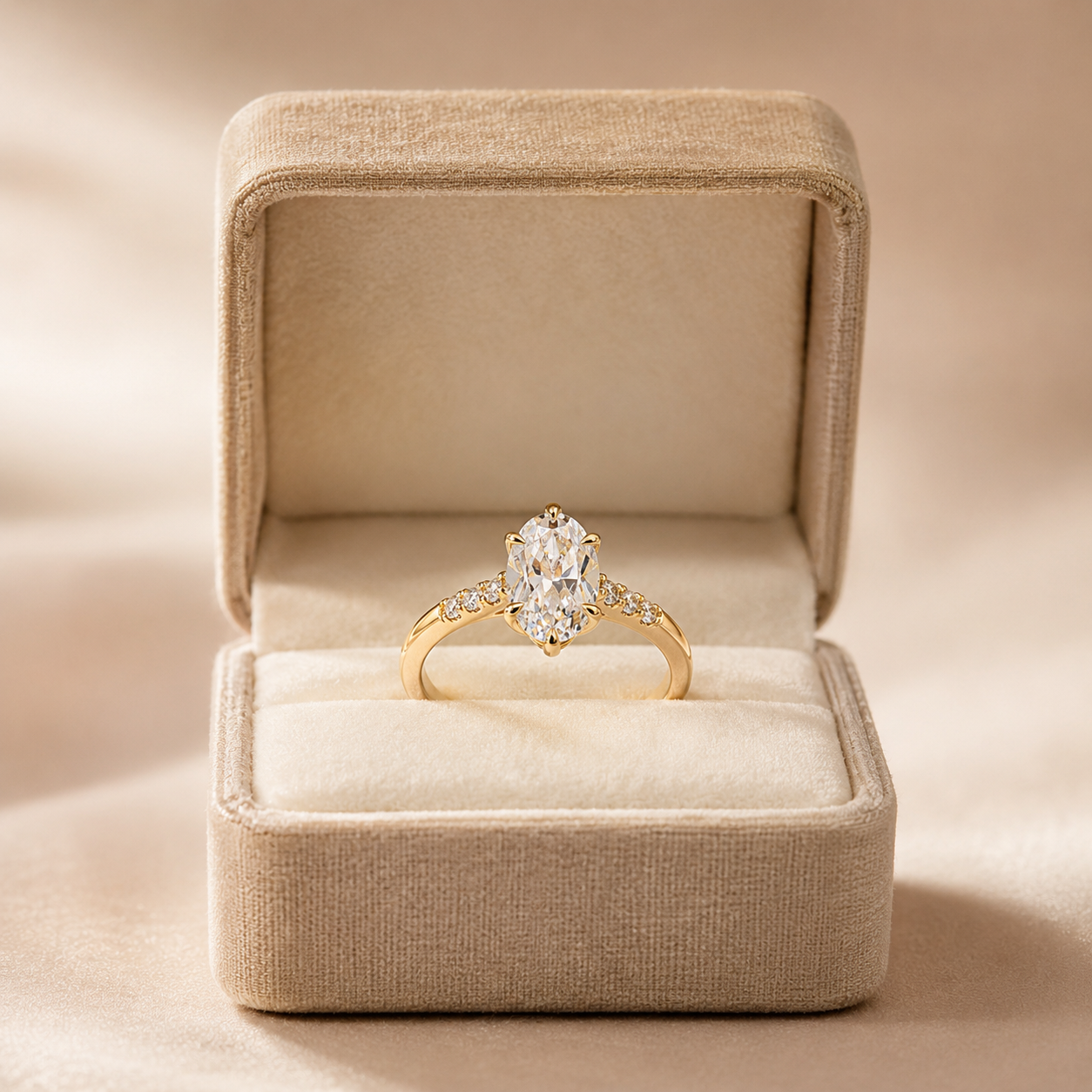 Oval Lab Grown Diamond Engagement Ring  IGI Certified, 14K Gold Trio Pavé Cathedral Setting