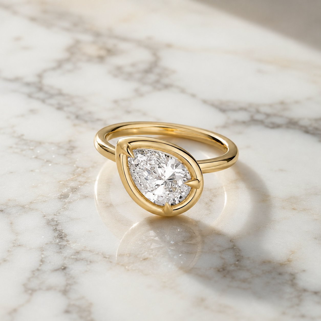 Pear Lab Grown Diamond Engagement Ring Tilted Bezel Solitaire 14K Yellow Gold IGI Certified 2ct E VVS2