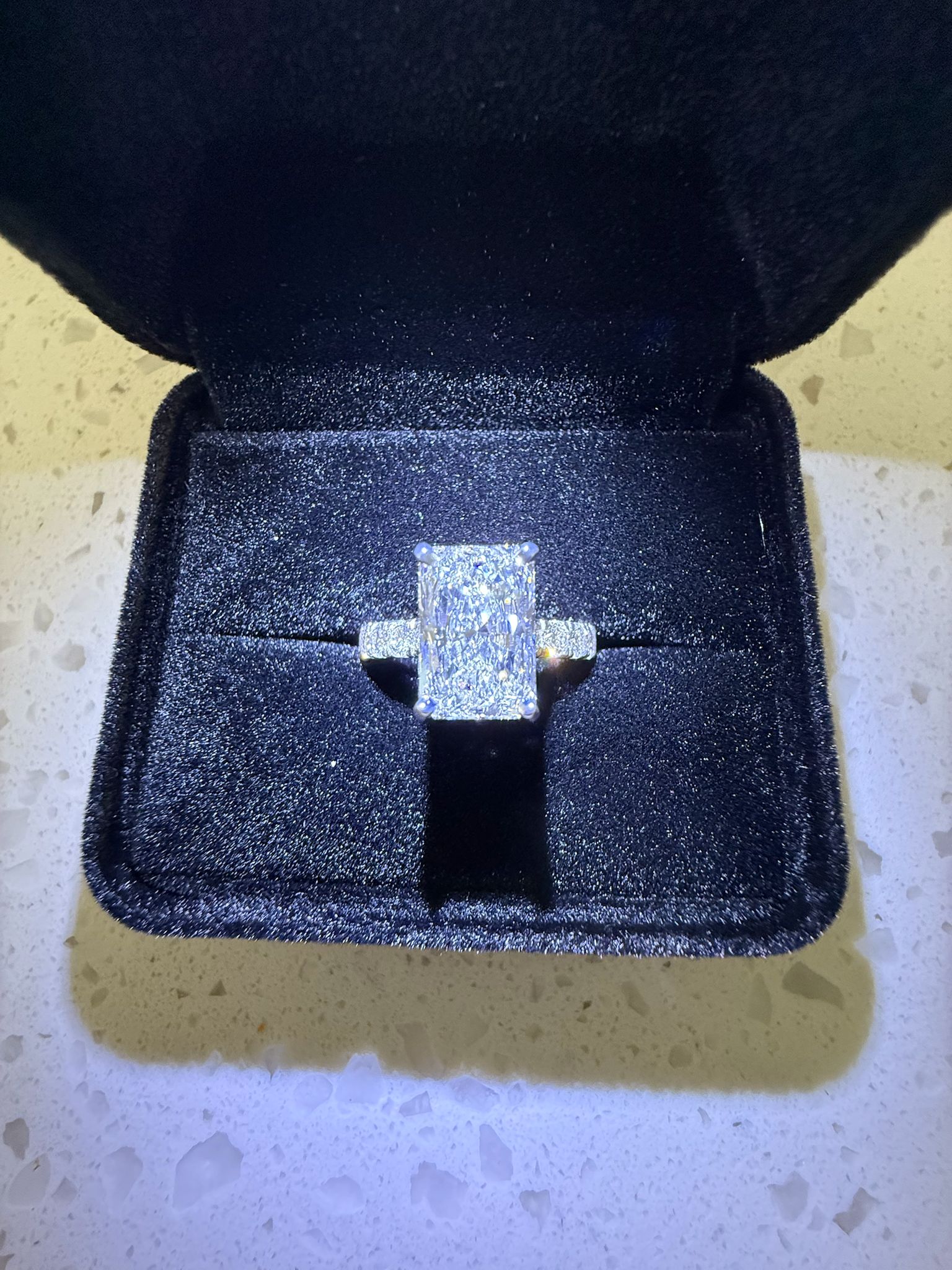 4.41 Carat Radiant Lab Diamond Engagement Ring – IGI Certified – Hidden Halo – Thick Band - 14K Gold final