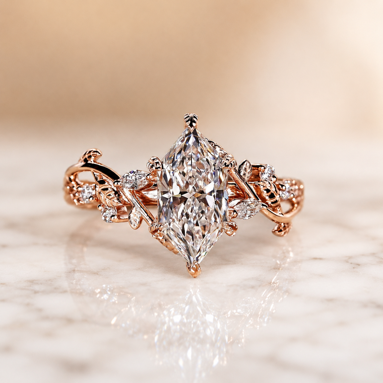 Marquise Lab Grown Diamond Engagement Ring  Solitaire Leaf 14K White Gold  IGI Certified 2.5 Carat