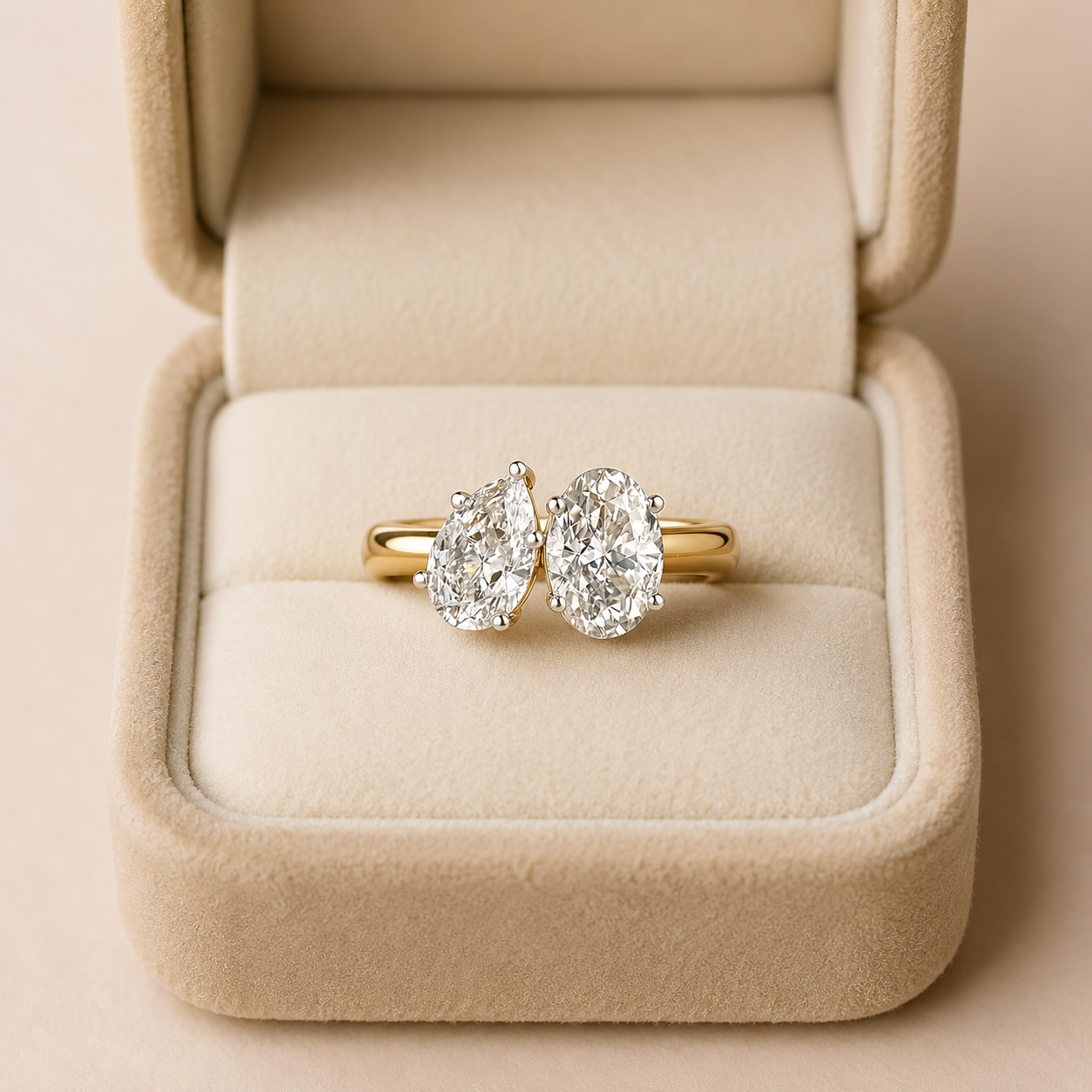 Pear & Oval Lab Grown Diamond Toi et Moi Ring Two Stone 14K Yellow Gold VVS2 E Diamonds