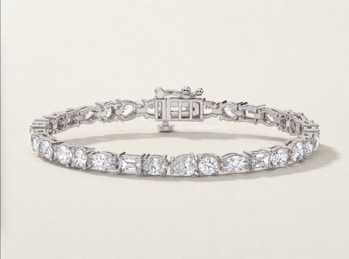 Multishape Lab Grown Diamond Tennis Bracelet – Prong 14K White or Yellow Gold – 12 CTTW