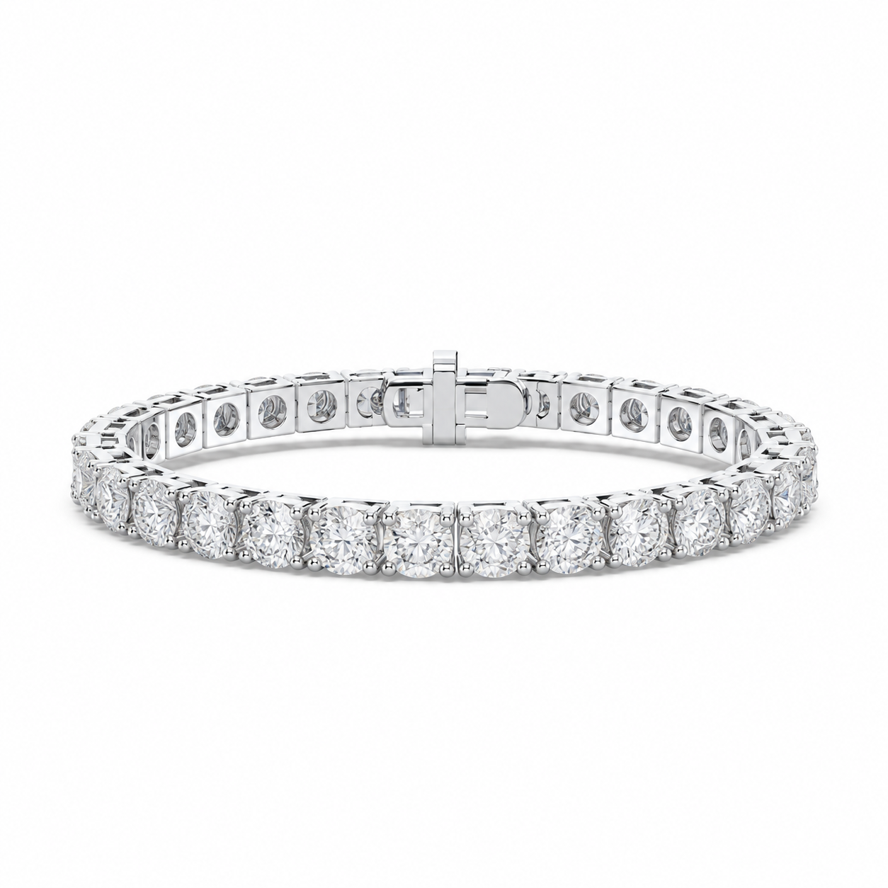 Round Lab Grown Diamond Tennis Bracelet – Four-Prong 14K White or Yellow Gold