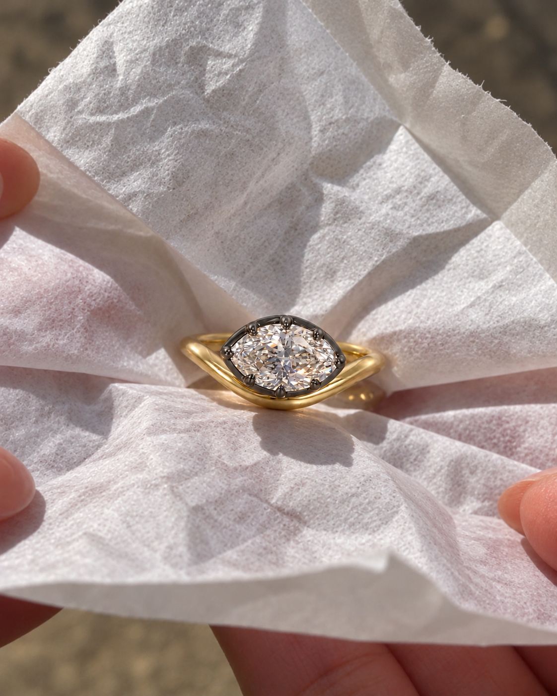 Marquise Lab Grown Diamond Engagement Ring East-West Bezel-Prong 14K Yellow Gold IGI Certified
