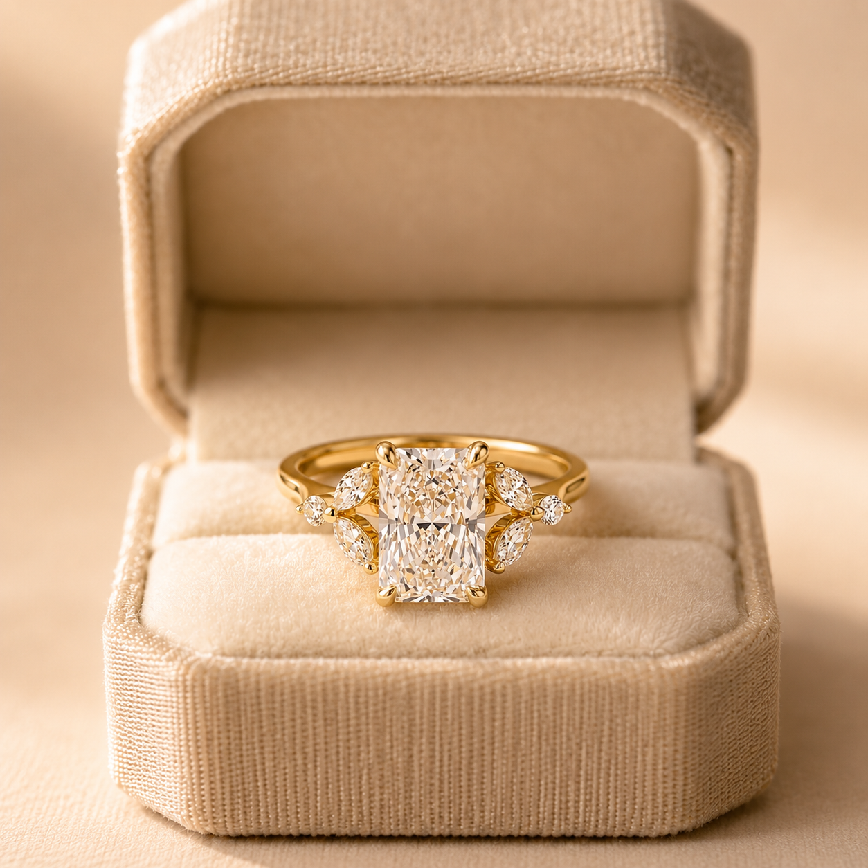 2.22ct Radiant Lab Grown Diamond Engagement Ring – IGI E VVS2 14K Yellow Gold