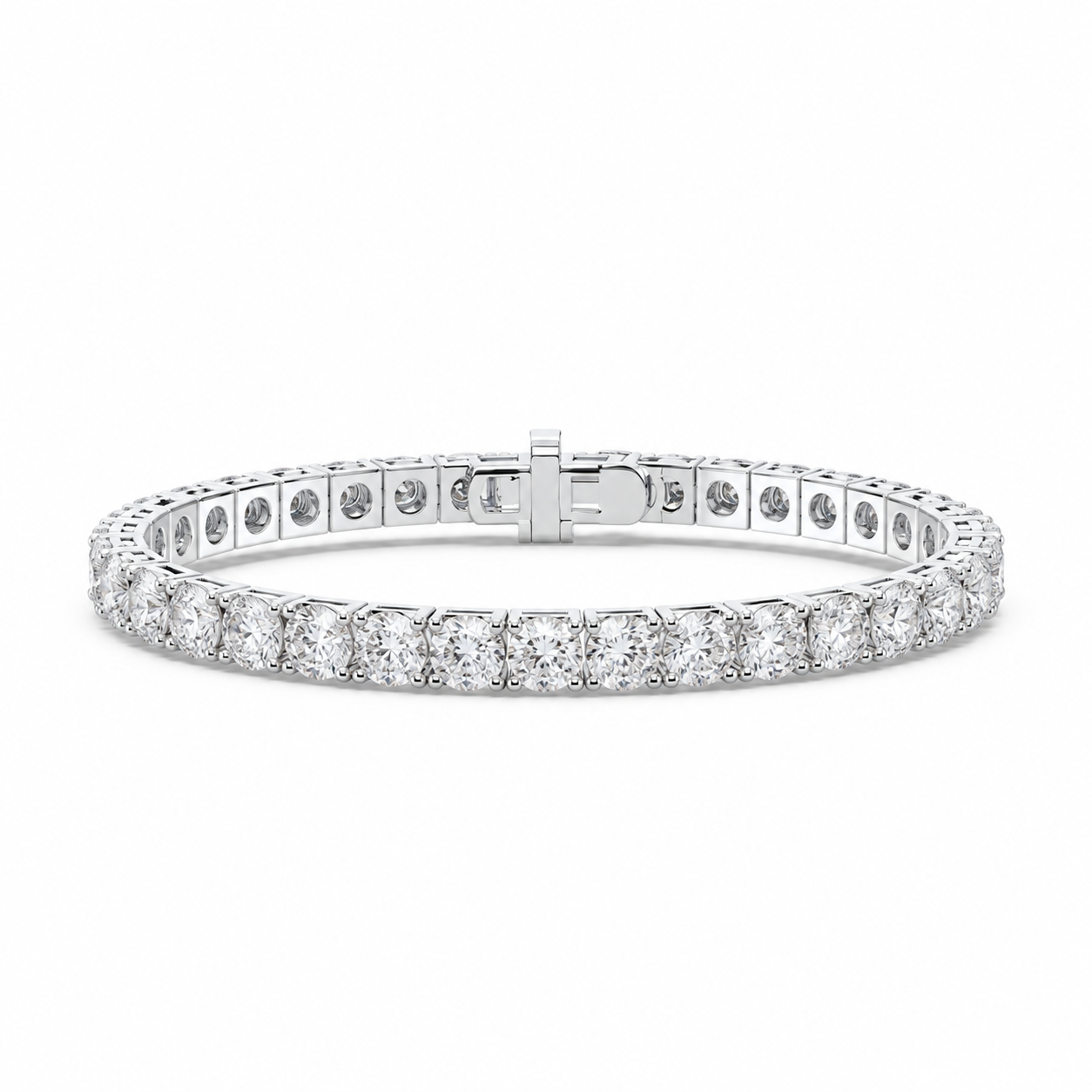 Round Lab Grown Diamond Tennis Bracelet – Four-Prong 14K White or Yellow Gold
