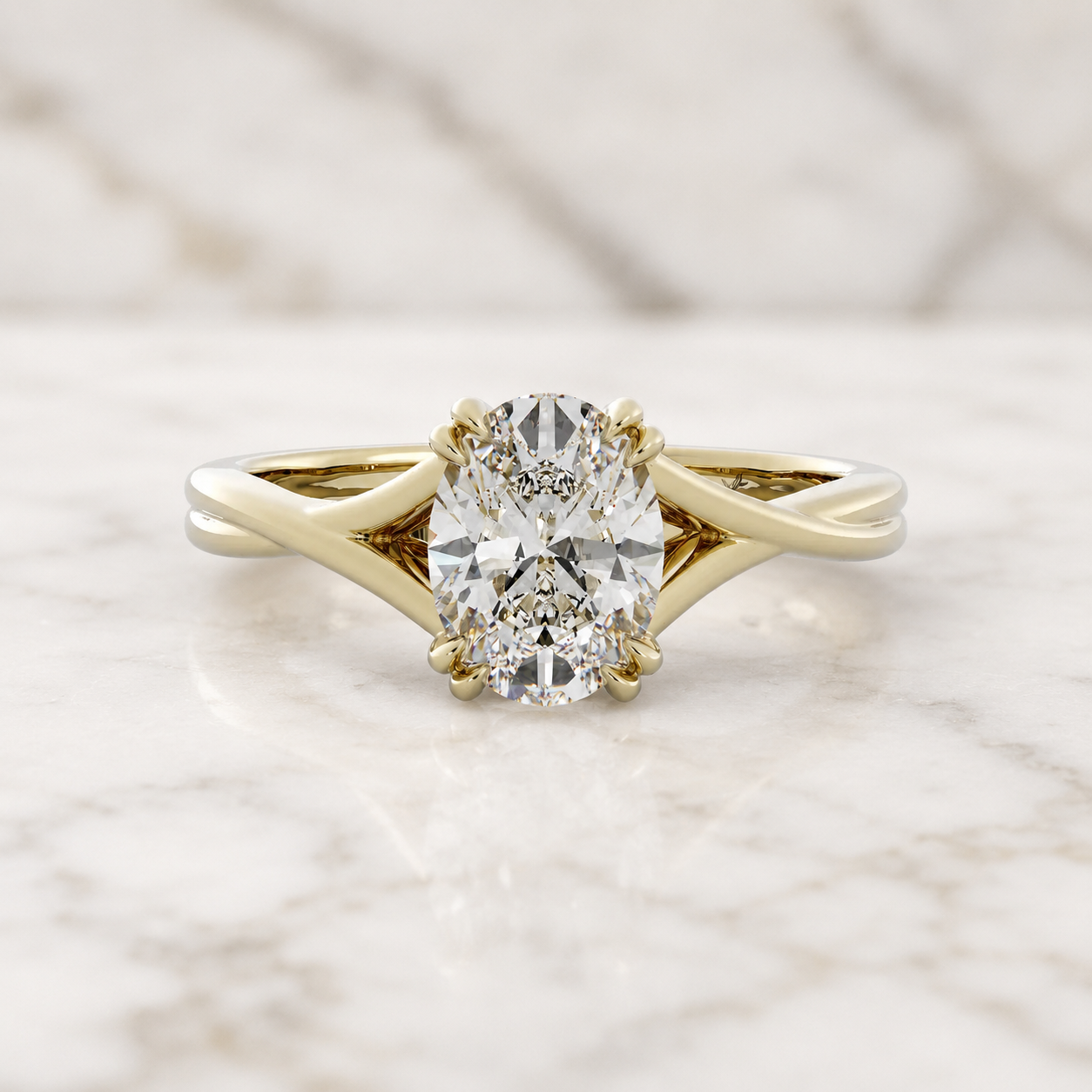 Oval Lab Grown Diamond Engagement Ring Solitaire Basket 14K Yellow Gold IGI Certified 2ct Twisted Shank