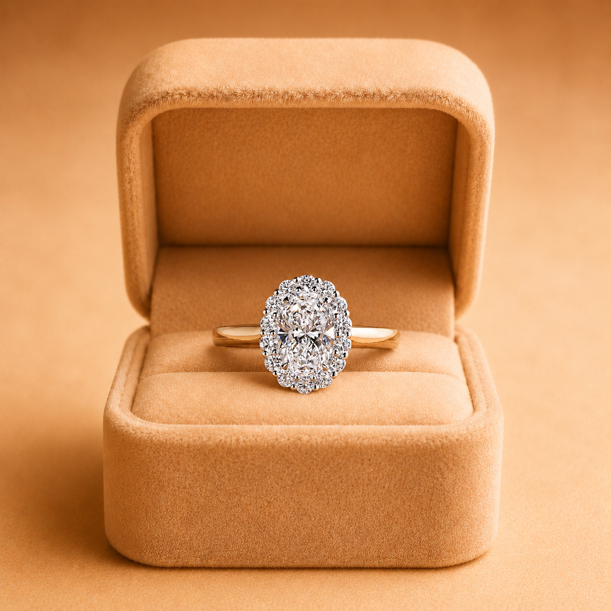2CT Oval Lab Grown Diamond Halo Engagement Ring – IGI Certified 14K Gold