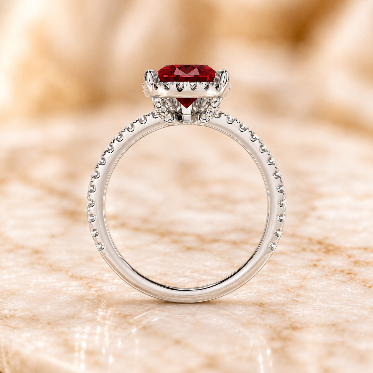 2.50 Ct Pear Lab Grown Ruby Halo Engagement Ring in Platinum