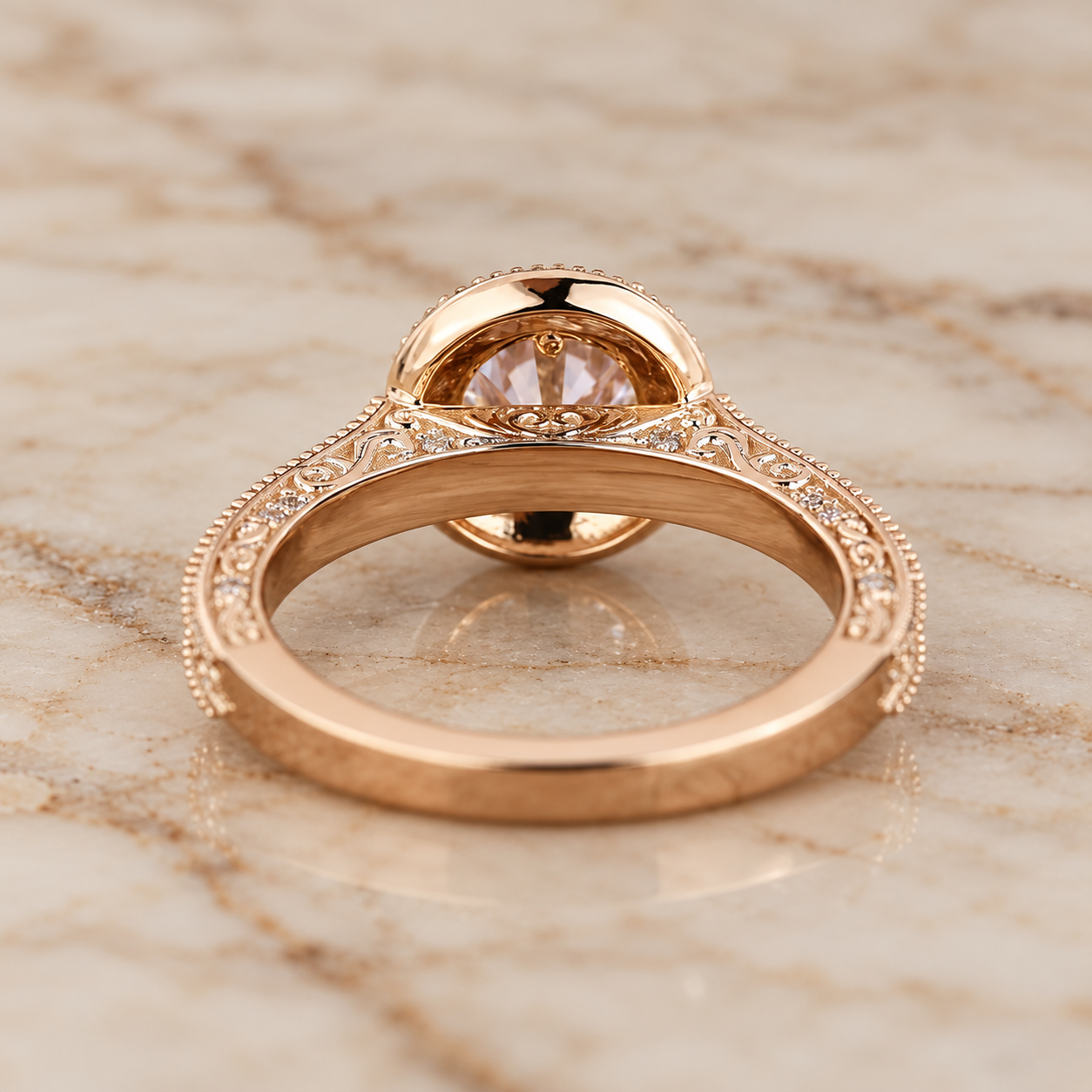 Round Lab Grown Diamond Engagement Ring Vintage Halo 14K Yellow Gold IGI Certified E VVS2