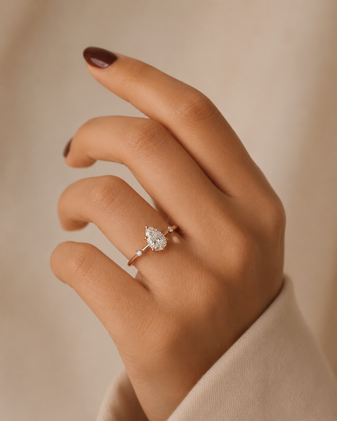 Pear Lab Grown Diamond Engagement Ring Distance Pave Solitaire 14K Yellow Gold IGI Certified