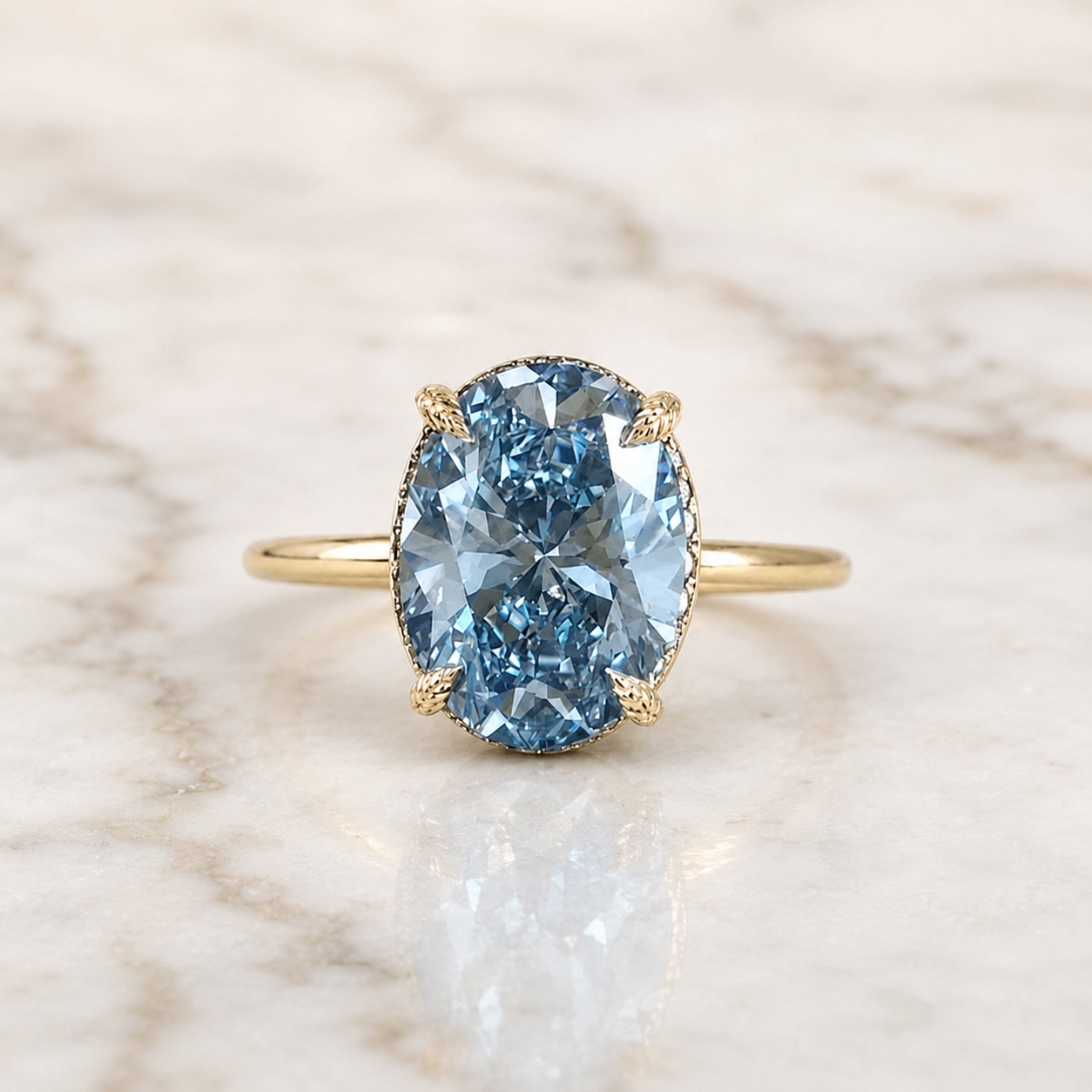 Blue Oval Lab Grown Diamond Engagement Ring Hidden Halo 14K White Gold 2 Carat VVS2 Fancy Color