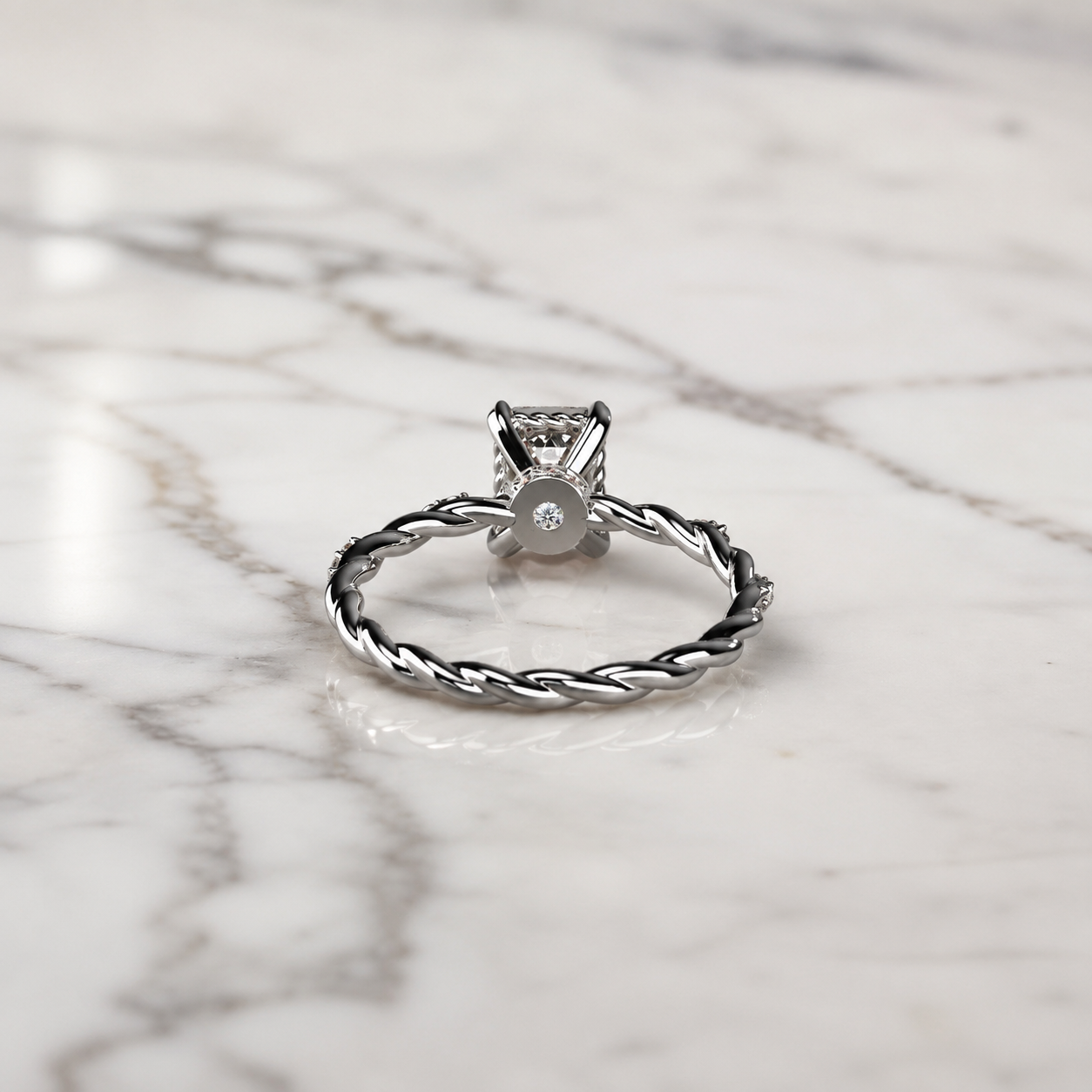 Radiant Lab Grown Diamond Engagement Ring – Twisted Pavé 14K White Gold – IGI Certified 1 Carat