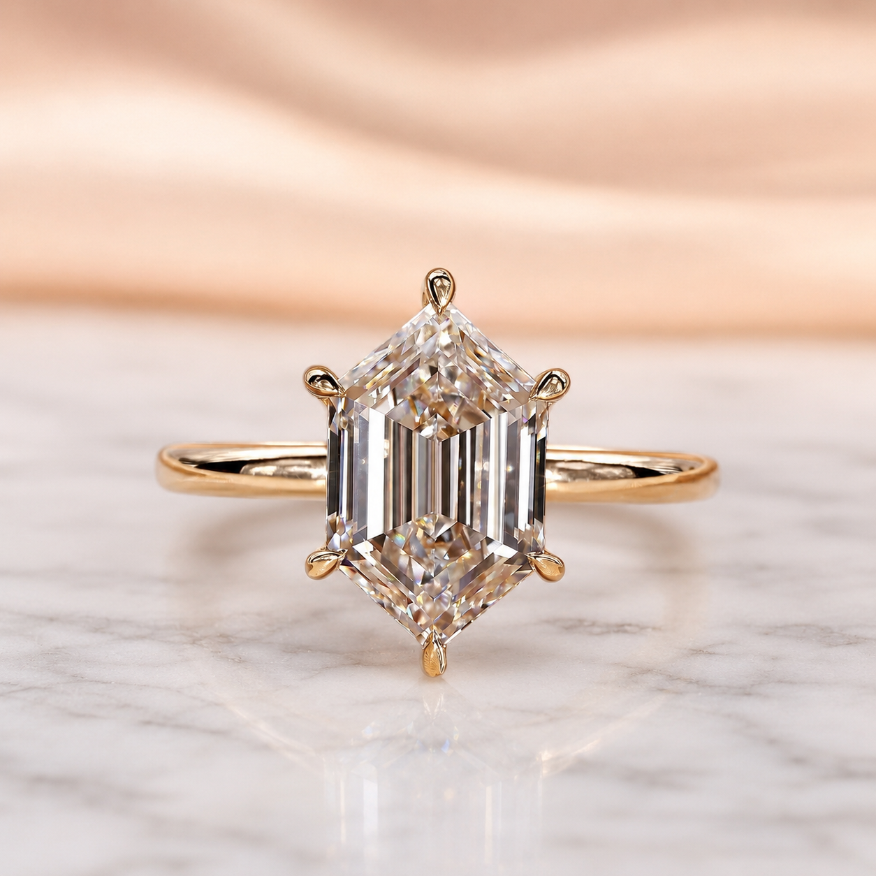 IGI 2Ct Hexagon Lab Grown Diamond Engagement Ring Solitaire E VVS2 Step Cut