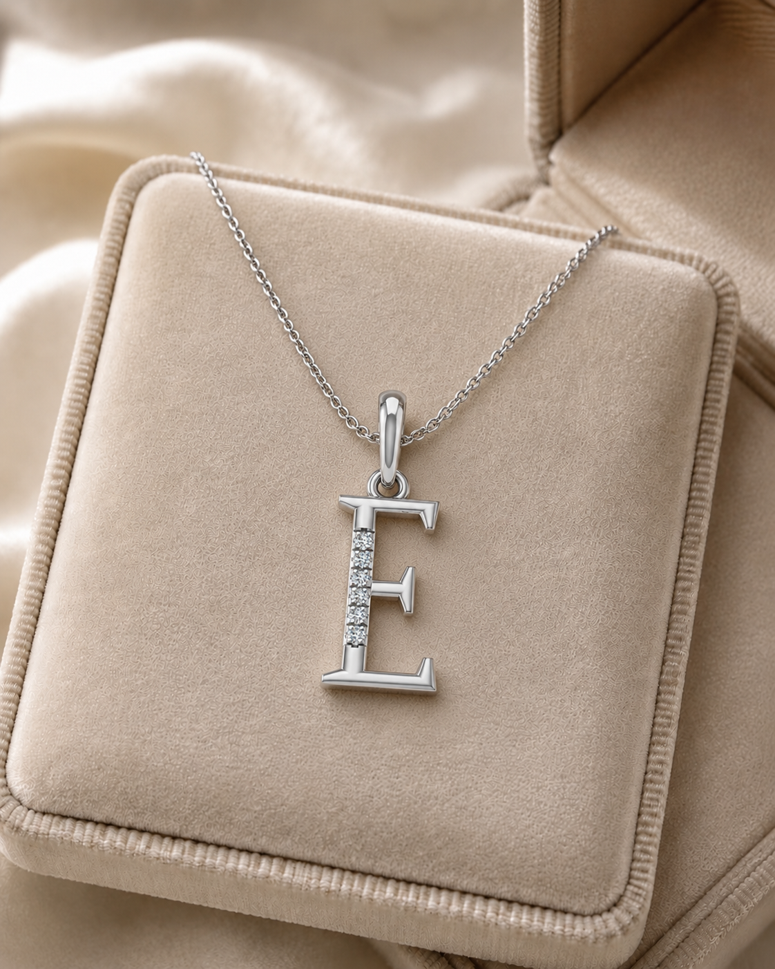 Letter E Lab Grown Diamond Initial Pendant Necklace Alphabet Charm IGI Certified for Her