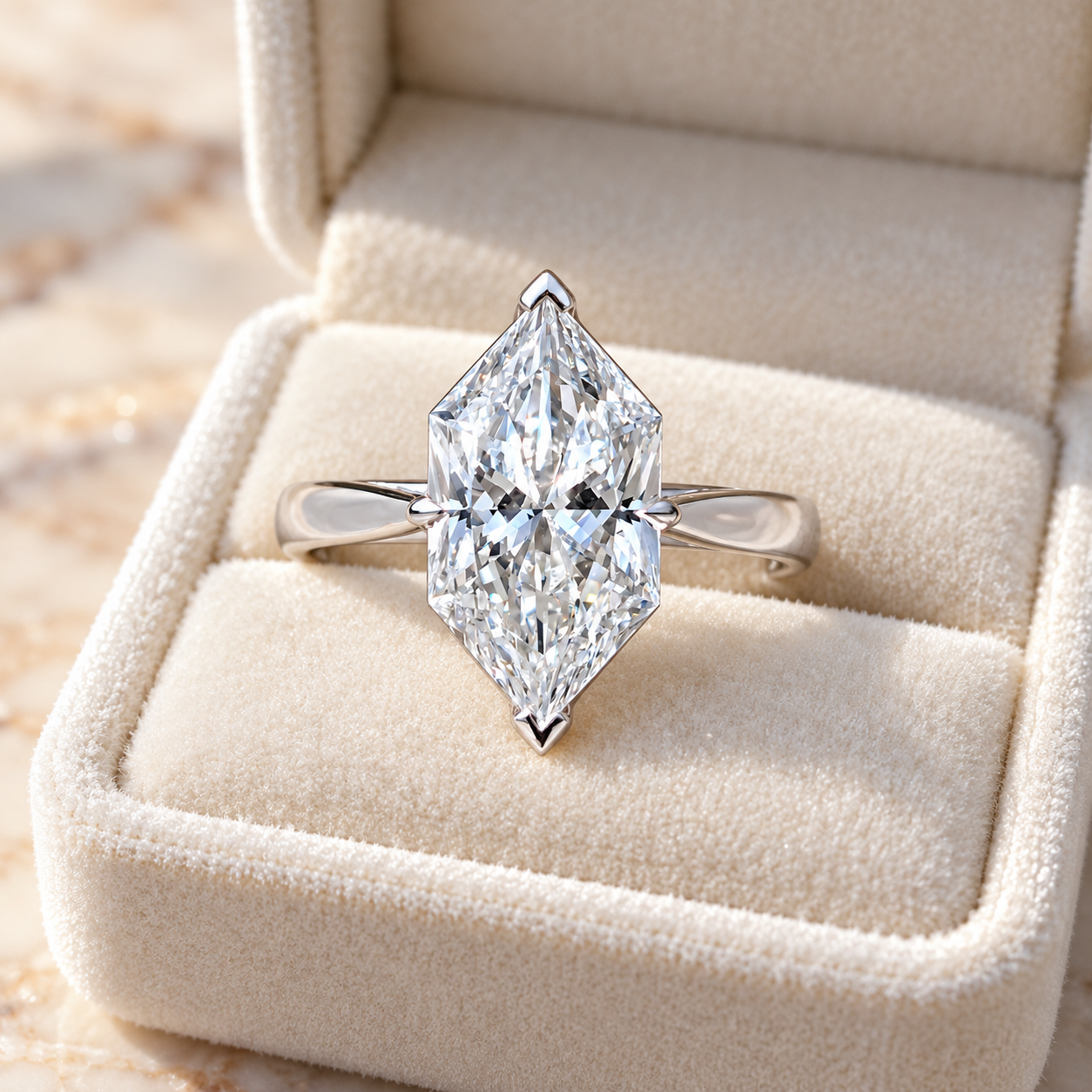 Dutch Marquise Lab Grown Diamond Engagement Ring Solitaire Cathedral White Gold