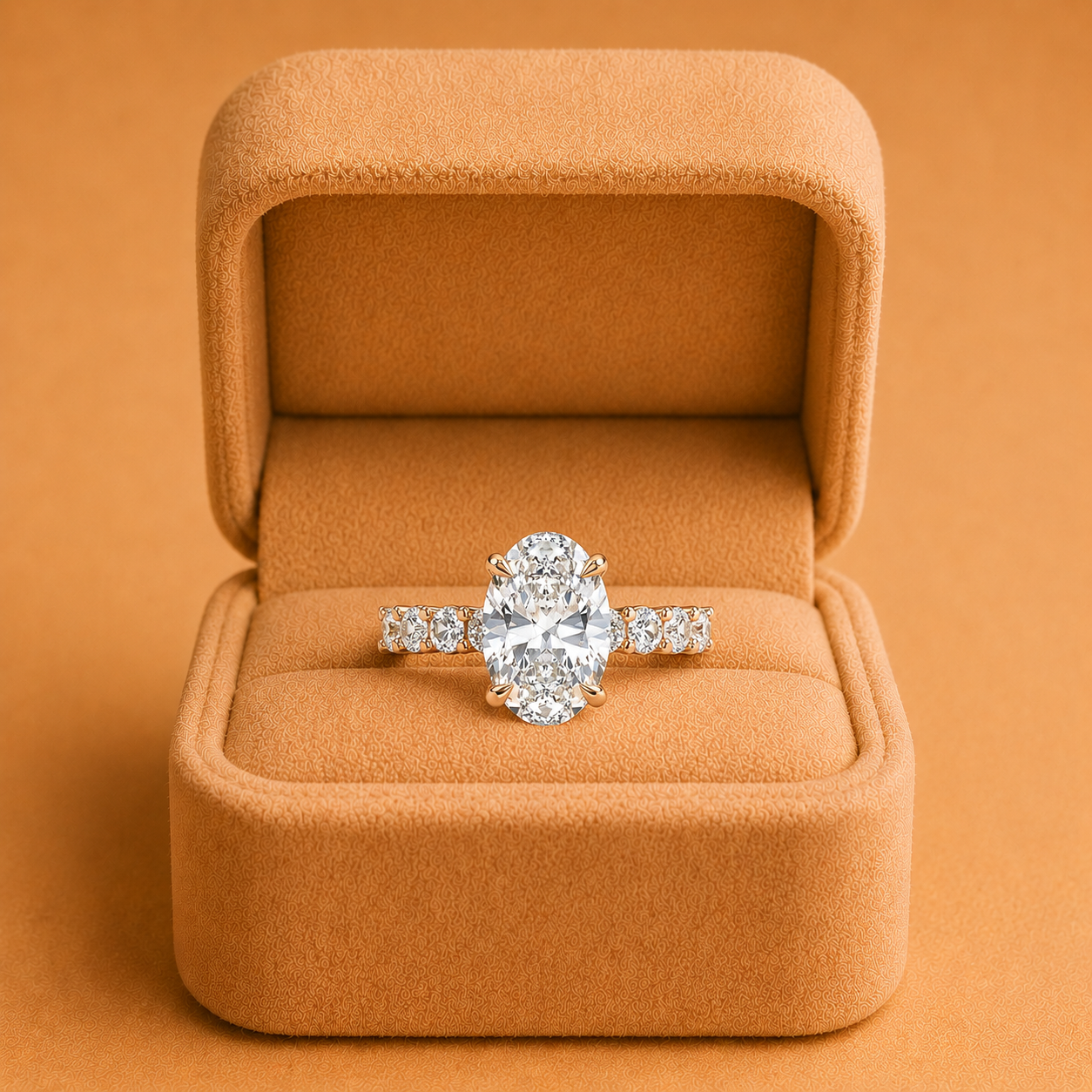 3.30ct Oval Lab Grown Diamond Engagement Ring – 14K Gold Hidden Halo