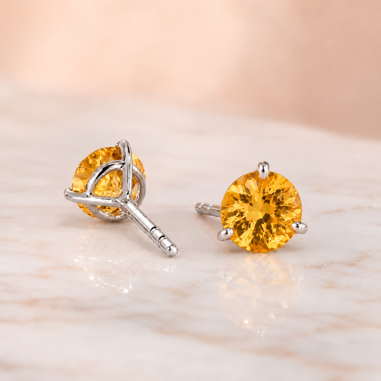 1.48 Cttw Round Citrine Stud Earrings in 14K White Gold