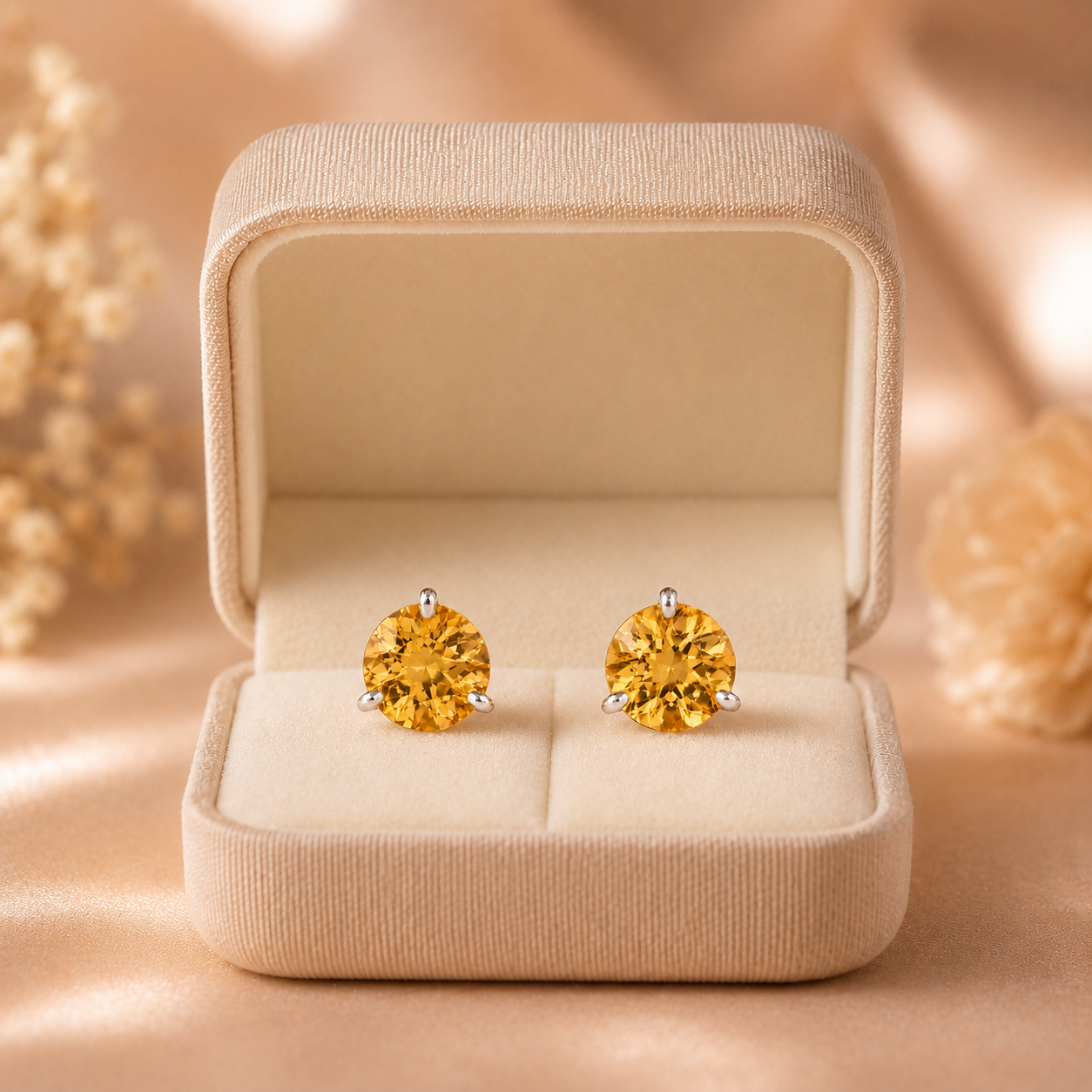 1.48 Cttw Round Citrine Stud Earrings in 14K White Gold