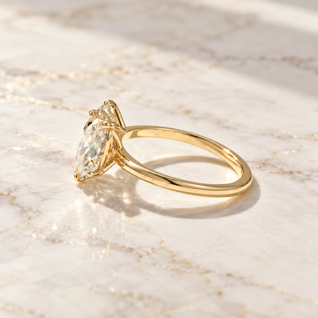 Marquise & Round Lab Grown Diamond Engagement Ring Two Stone Toi et Moi 14K Yellow Gold