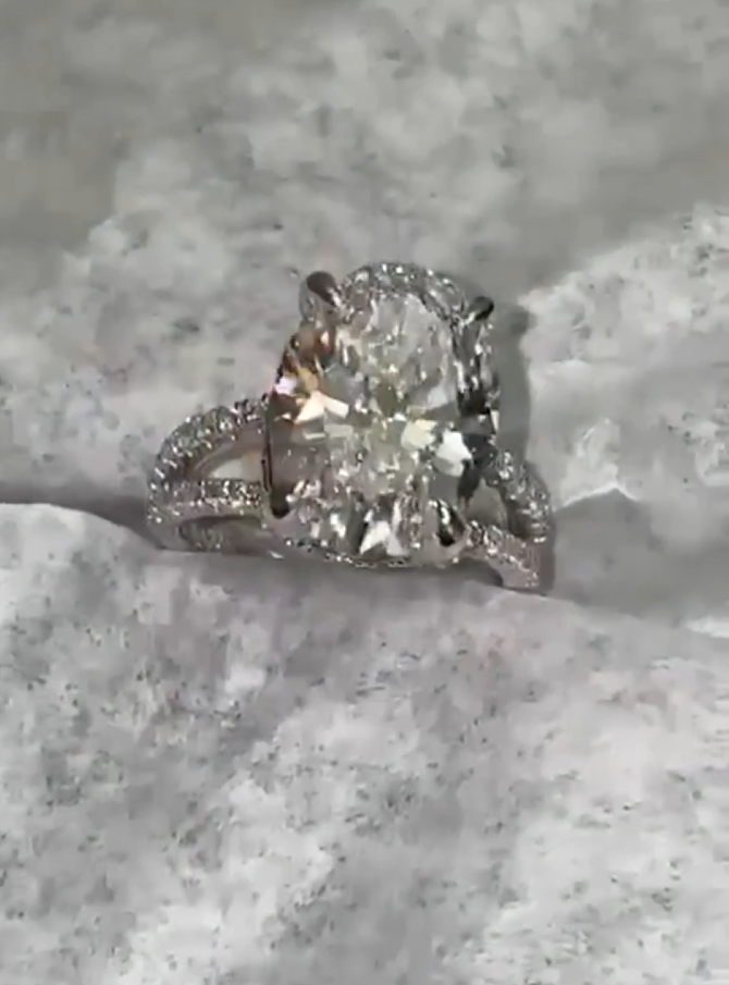 6.70 Carat Oval Lab Diamond Split Shank Engagement Ring with Pave – IGI Certified final